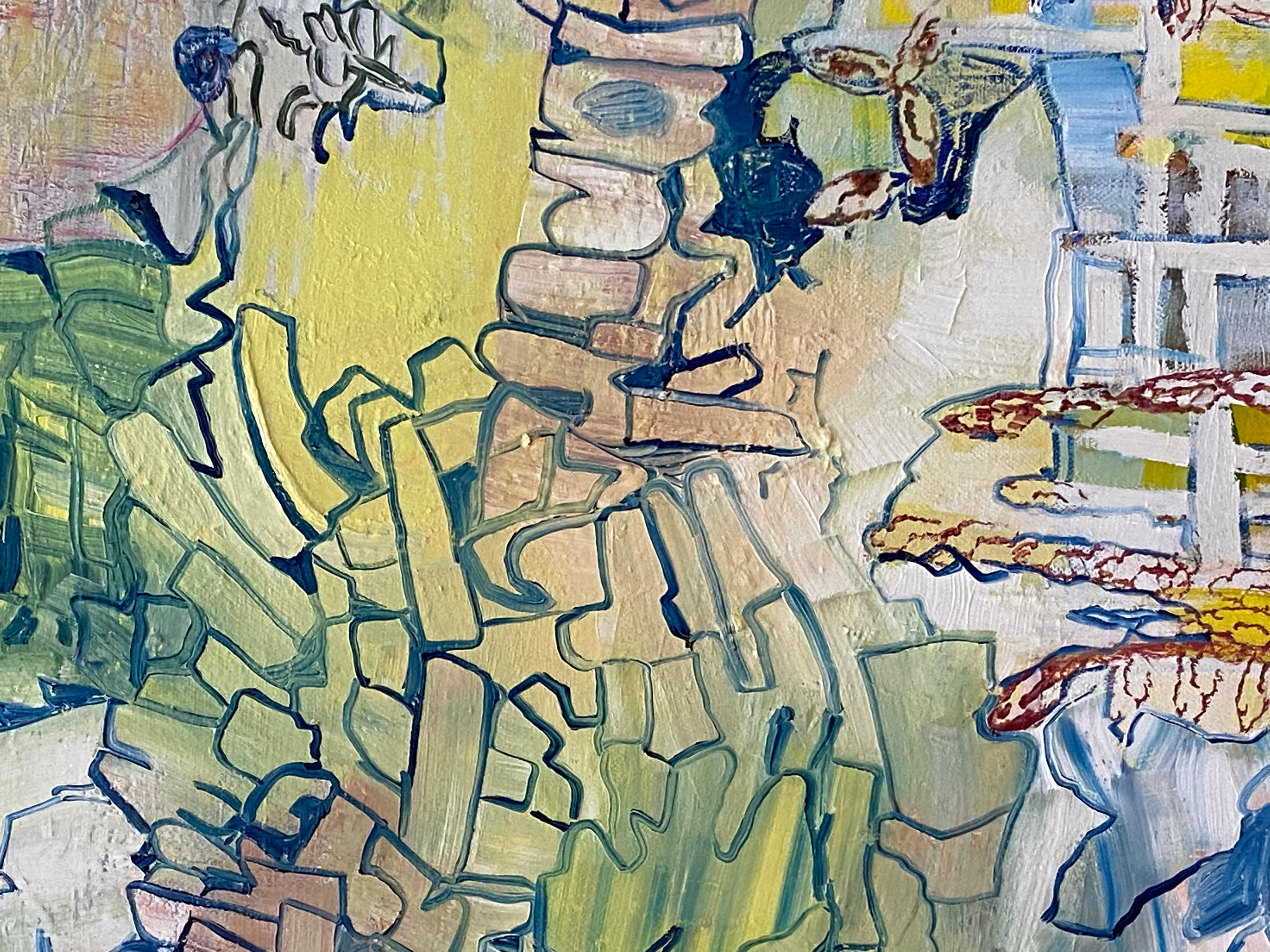 Ed eccoti qui - Giallo, verde, blu, borgogna, bianco, motivi astratti, 2021 in vendita 5