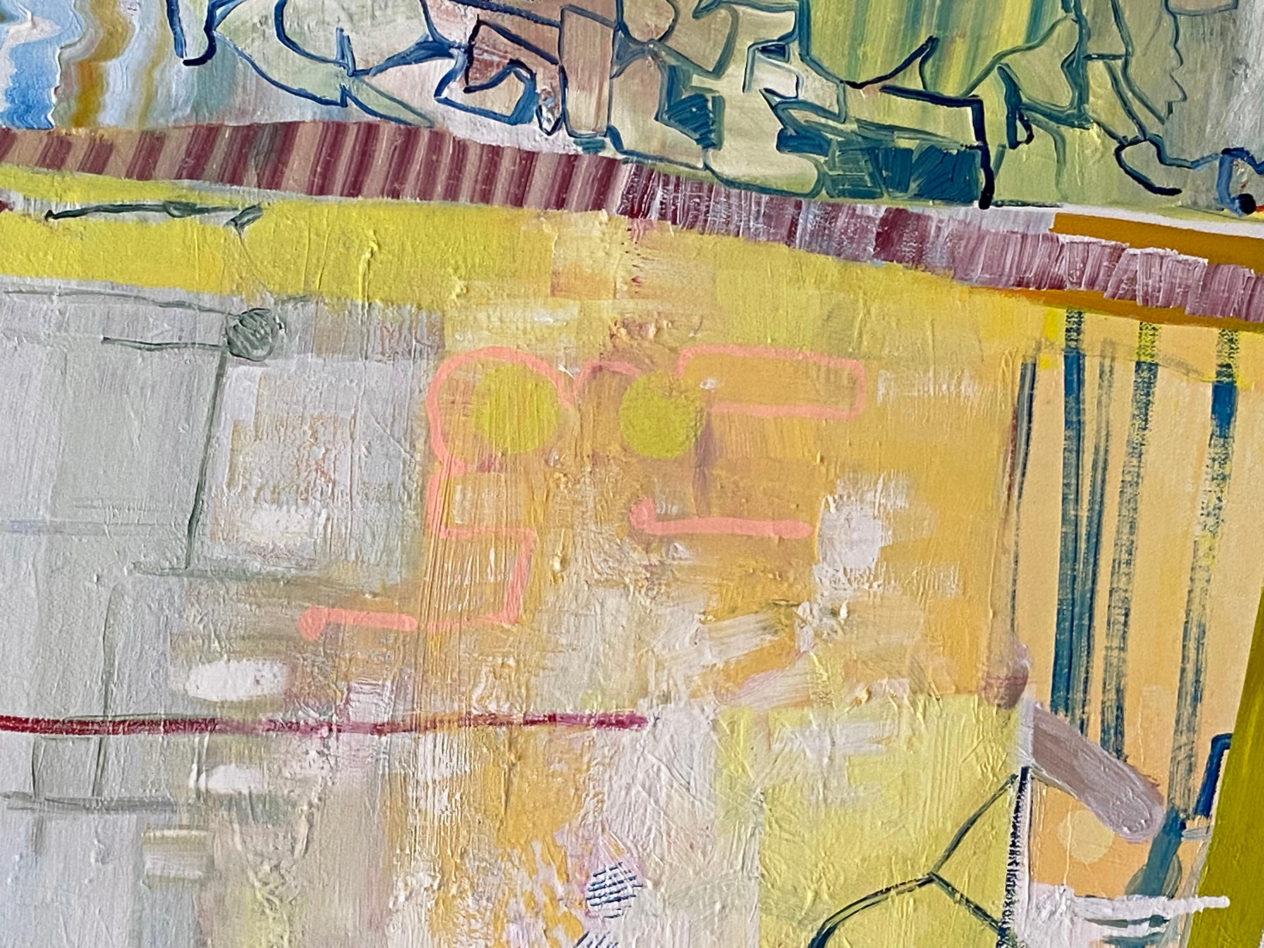 Ed eccoti qui - Giallo, verde, blu, borgogna, bianco, motivi astratti, 2021 in vendita 6