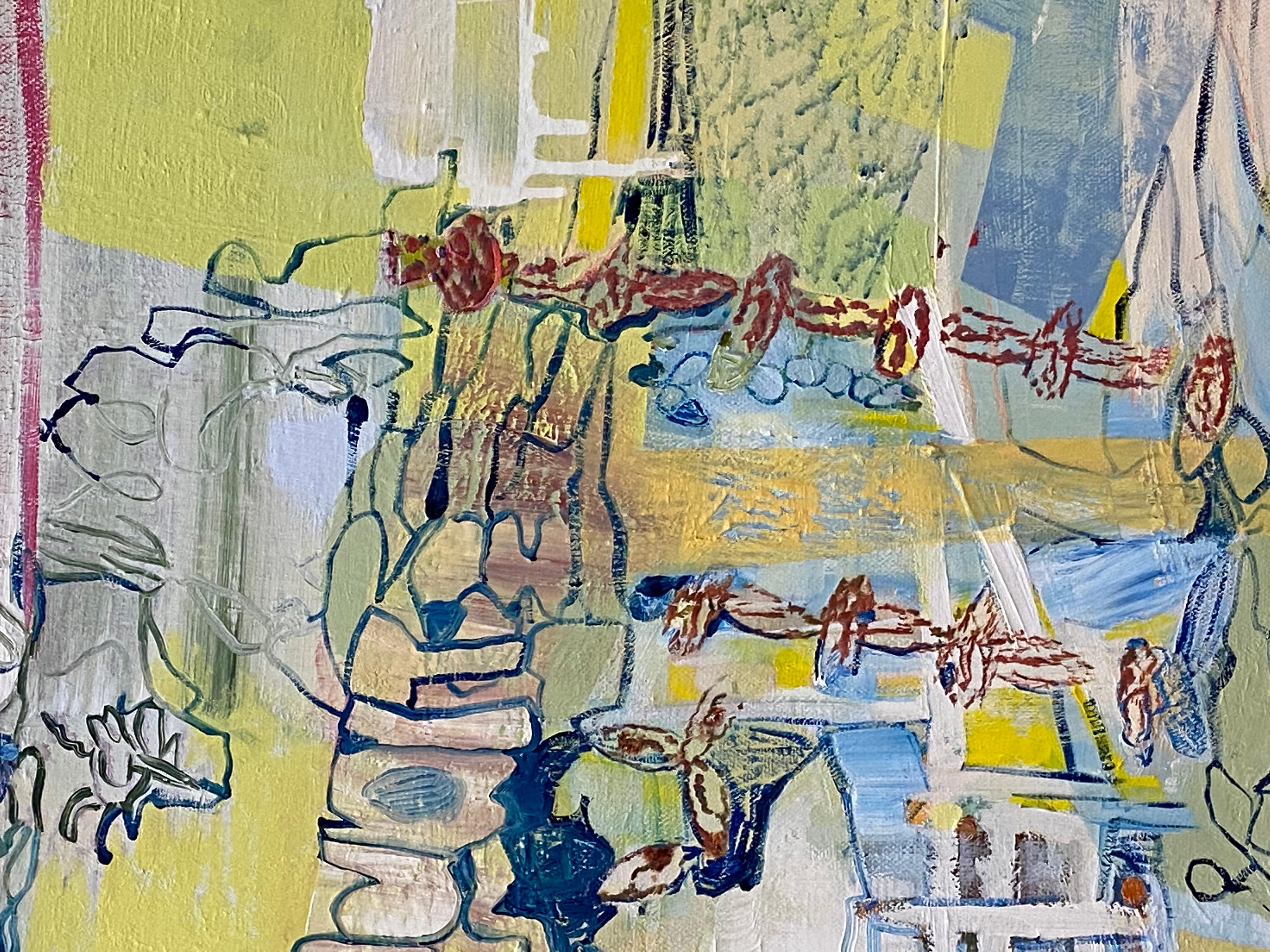 Ed eccoti qui - Giallo, verde, blu, borgogna, bianco, motivi astratti, 2021 in vendita 4