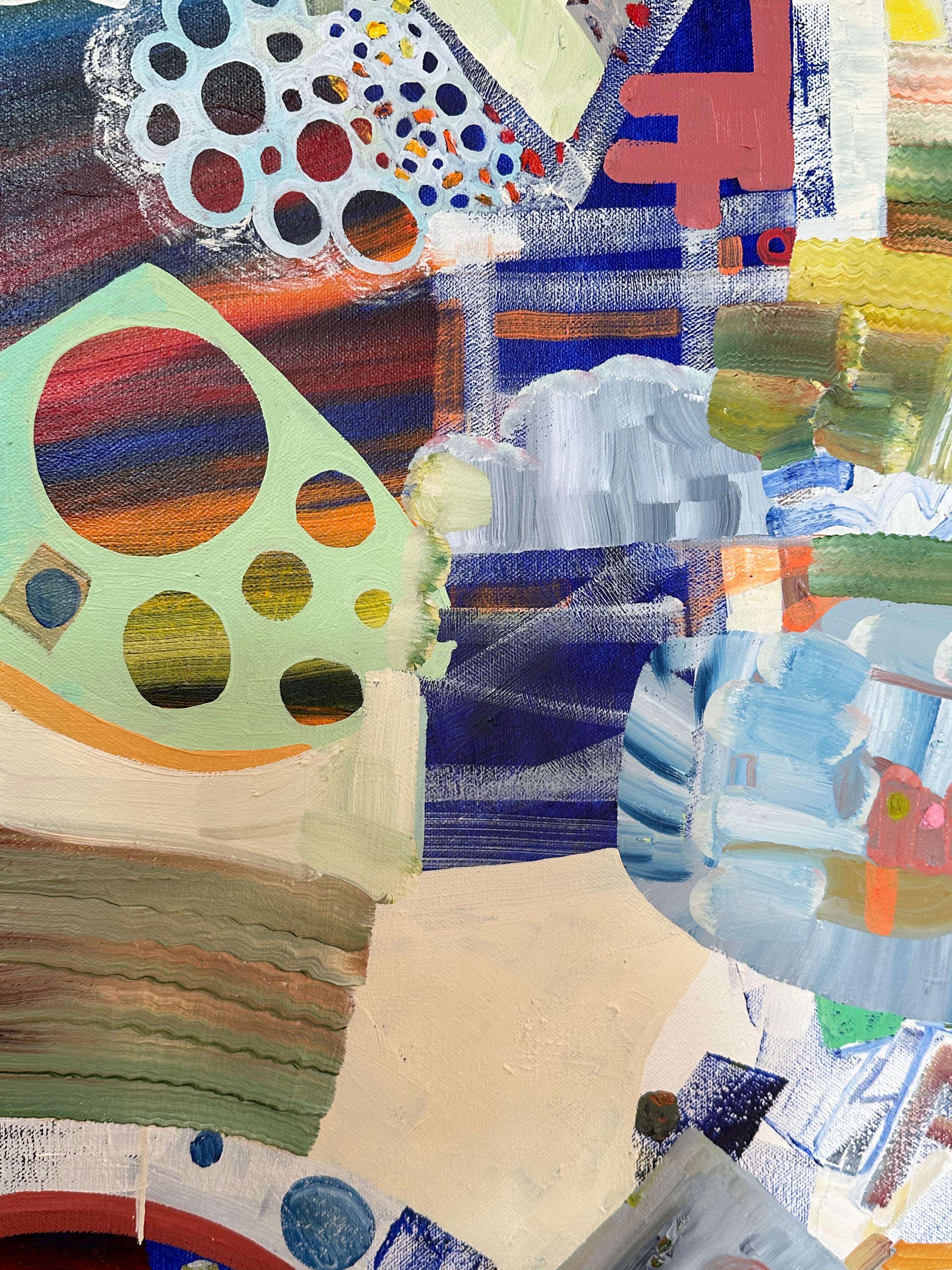 Línea Abeja - Arco Iris Patrones Abstractos Círculos Rayas Azul Amarillo Naranja, 2023 - Painting de Josette Urso