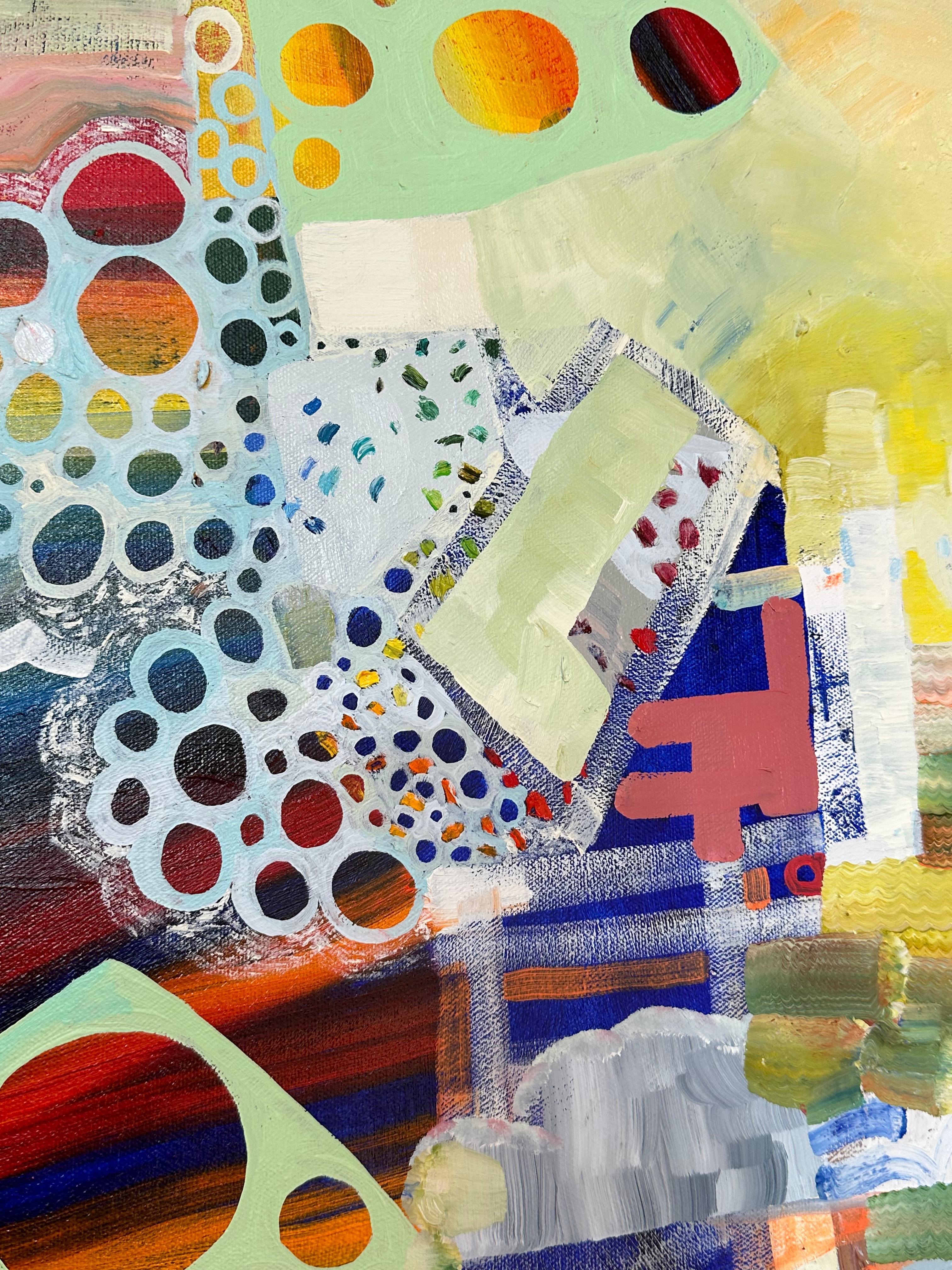 Línea Abeja - Arco Iris Patrones Abstractos Círculos Rayas Azul Amarillo Naranja, 2023 - Painting Contemporáneo de Josette Urso