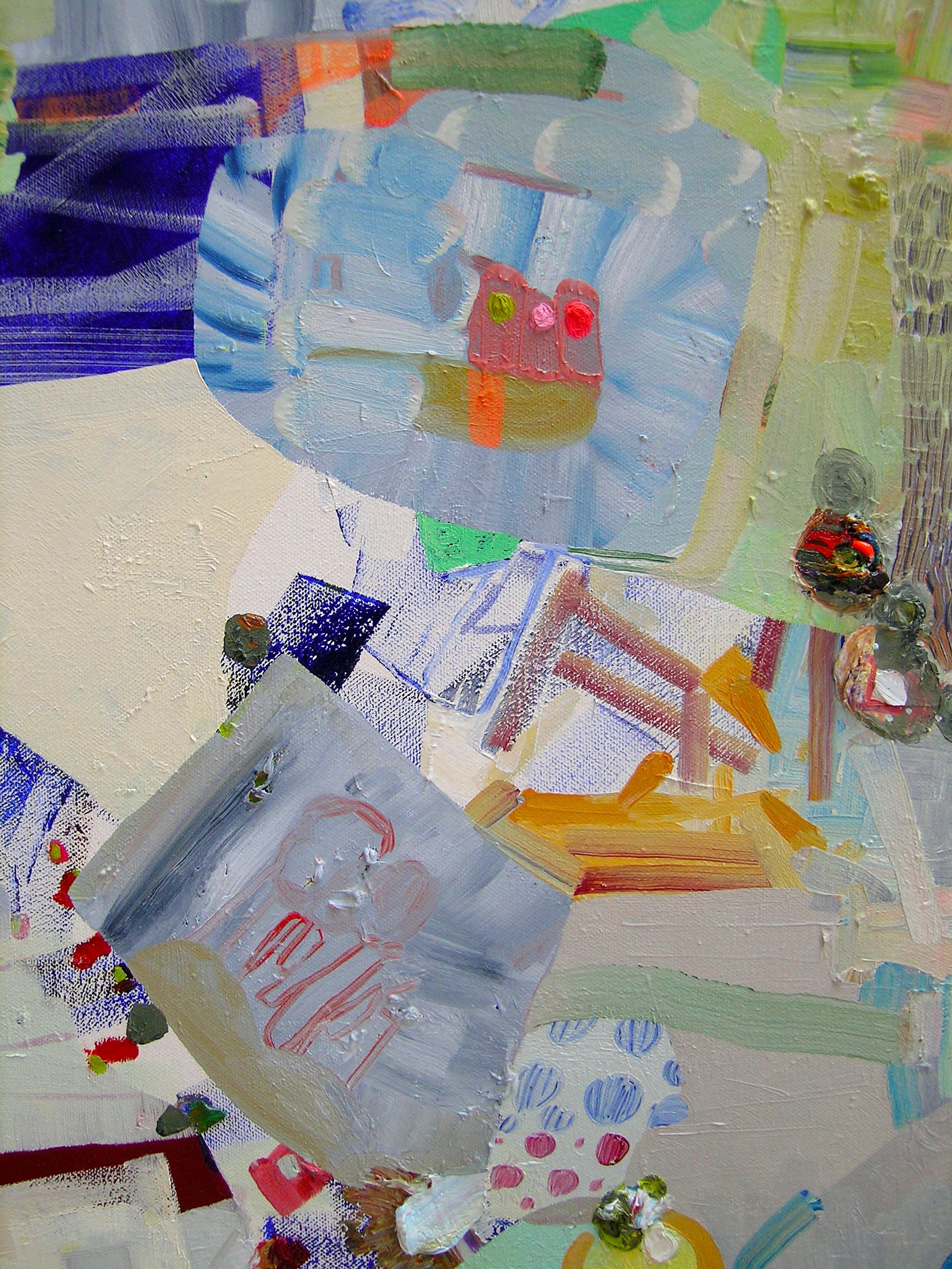 Línea Abeja - Arco Iris Patrones Abstractos Círculos Rayas Azul Amarillo Naranja, 2023 - Abstract Painting Gris de Josette Urso