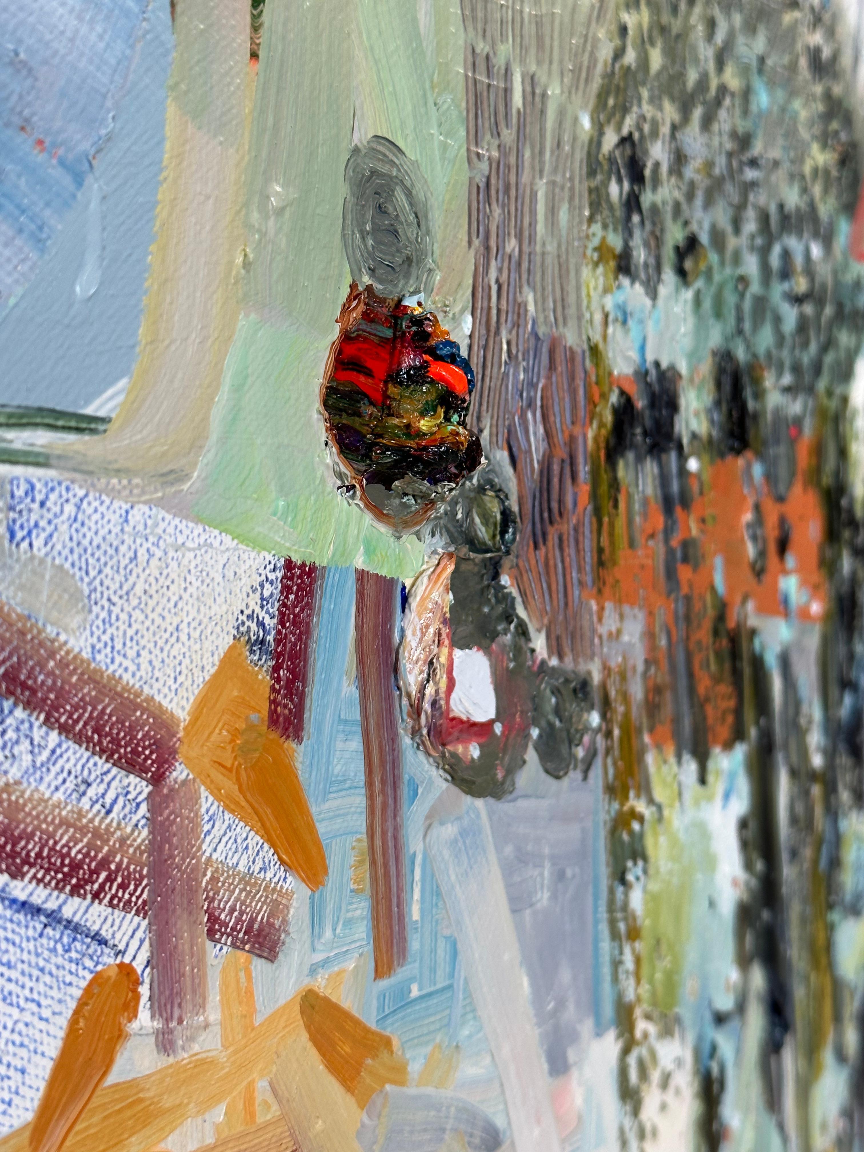 Línea Abeja - Arco Iris Patrones Abstractos Círculos Rayas Azul Amarillo Naranja, 2023 en venta 2