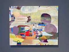 Cielo Grande, Pintura Abstracta Horizontal, Rojo, Amarillo, Berenjena, Verde Salvia, Naranja