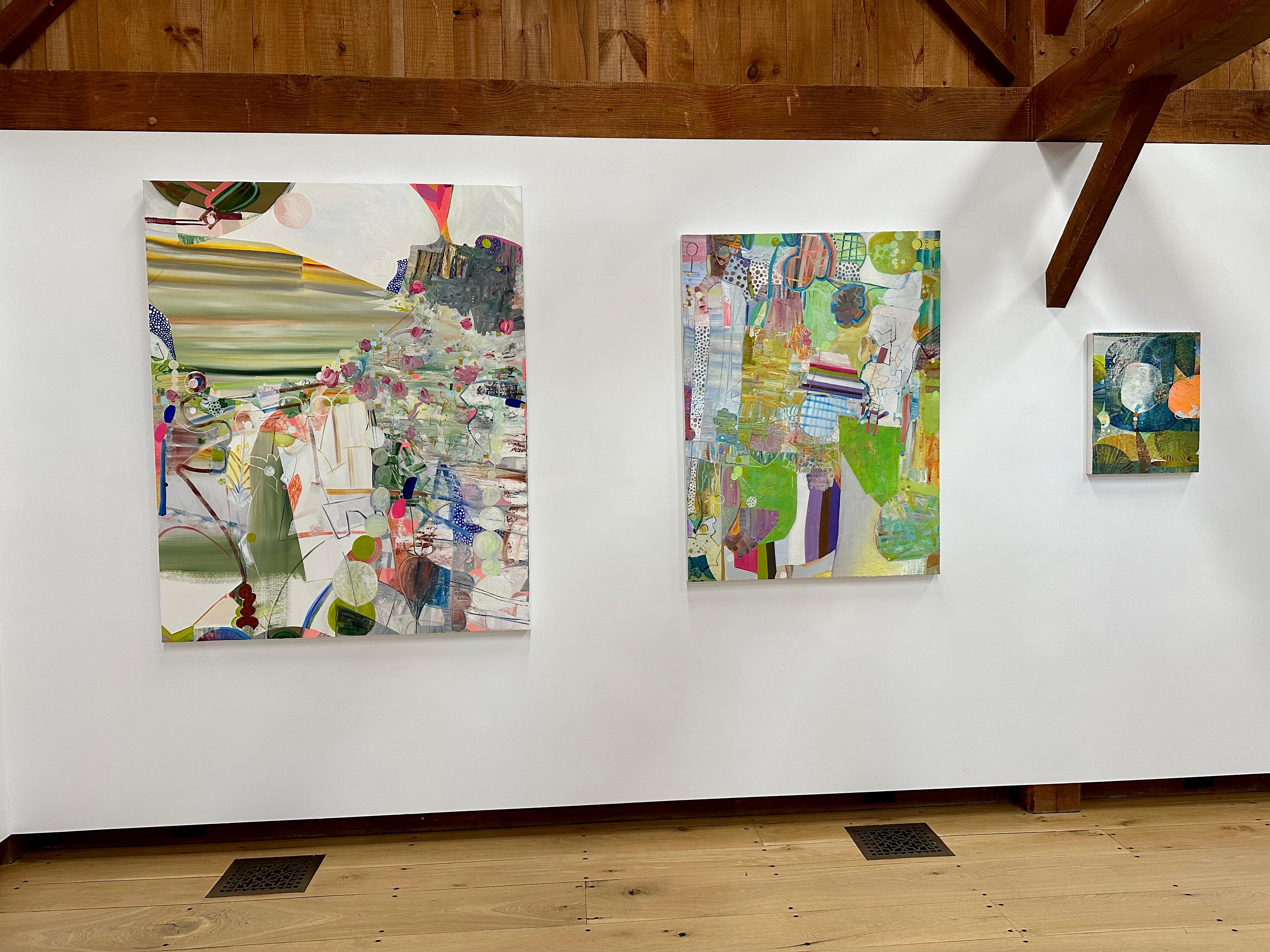 Blue Moon - Neon Green Cerulean Fuschia White Abstract Patterns, 2023 - Painting de Josette Urso
