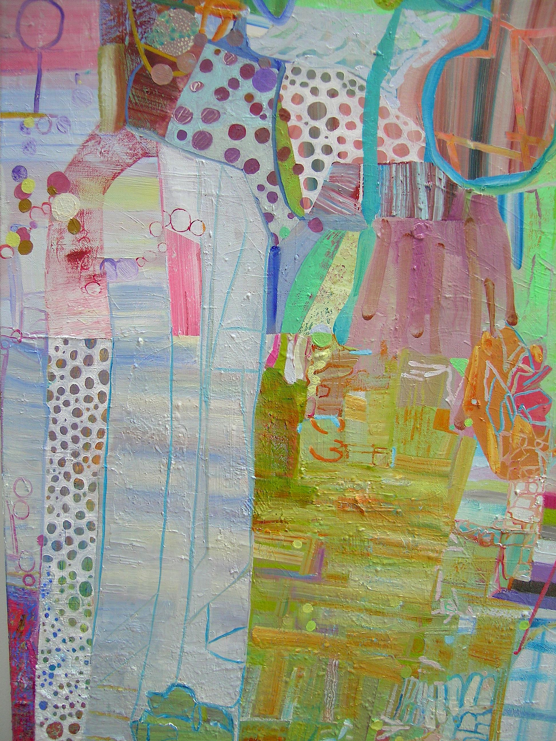 Blue Moon - Neon Green Cerulean Fuschia White Abstract Patterns, 2023 - Contemporain Painting par Josette Urso