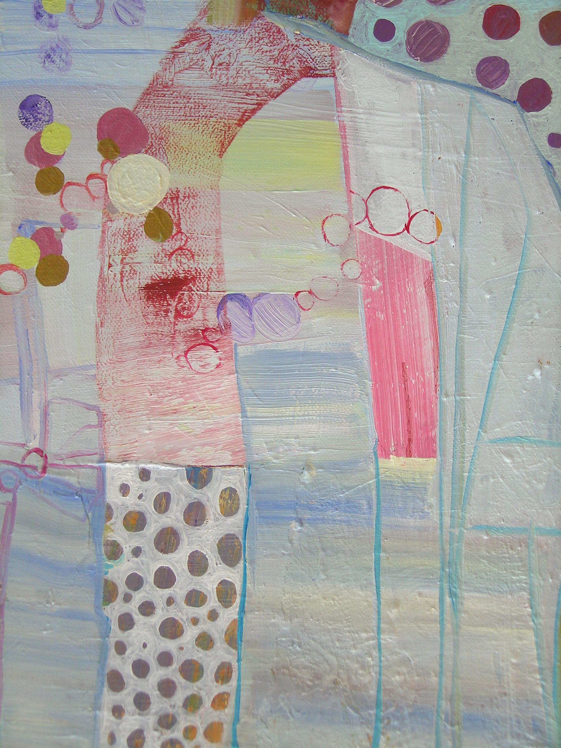 Luna blu, verde neon, ceruleo, fucsia, bianco, motivi astratti - Abstract Painting Marrone di Josette Urso