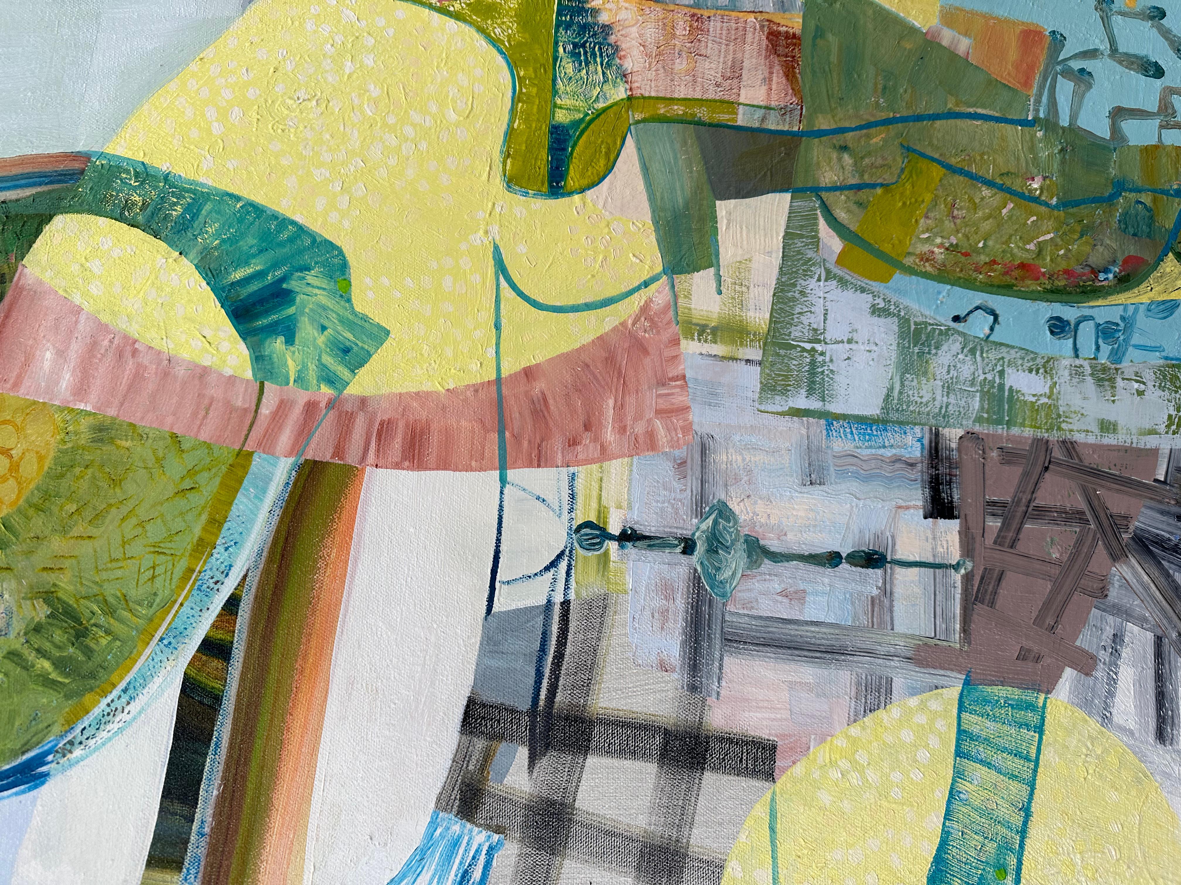 Day From Night - Grass Green Mustard Teal Blue Abstract Patterns Circles, 2023 For Sale 5