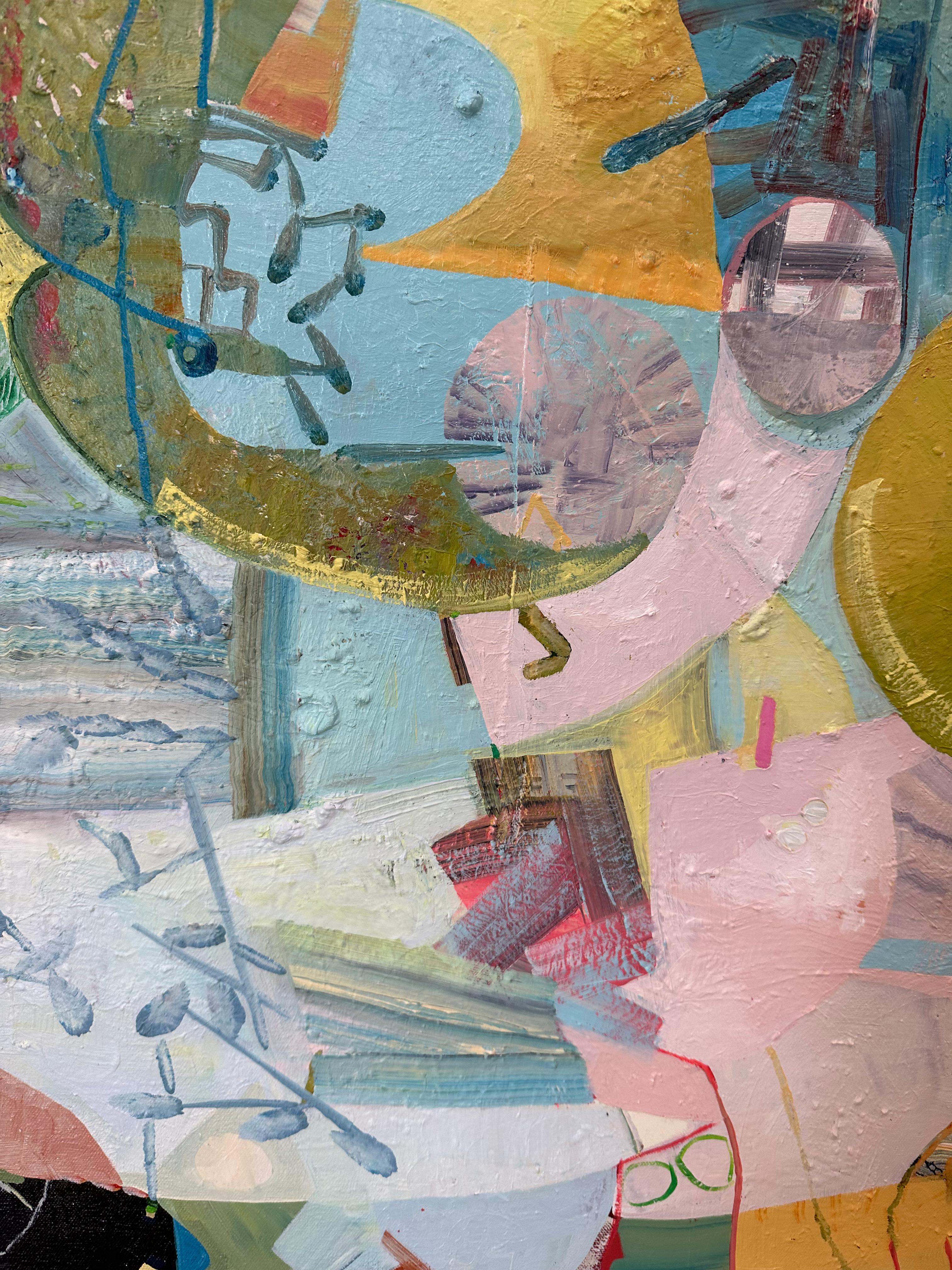 Day From Night - Grass Green Mustard Teal Blue Abstract Patterns Circles, 2023 For Sale 6