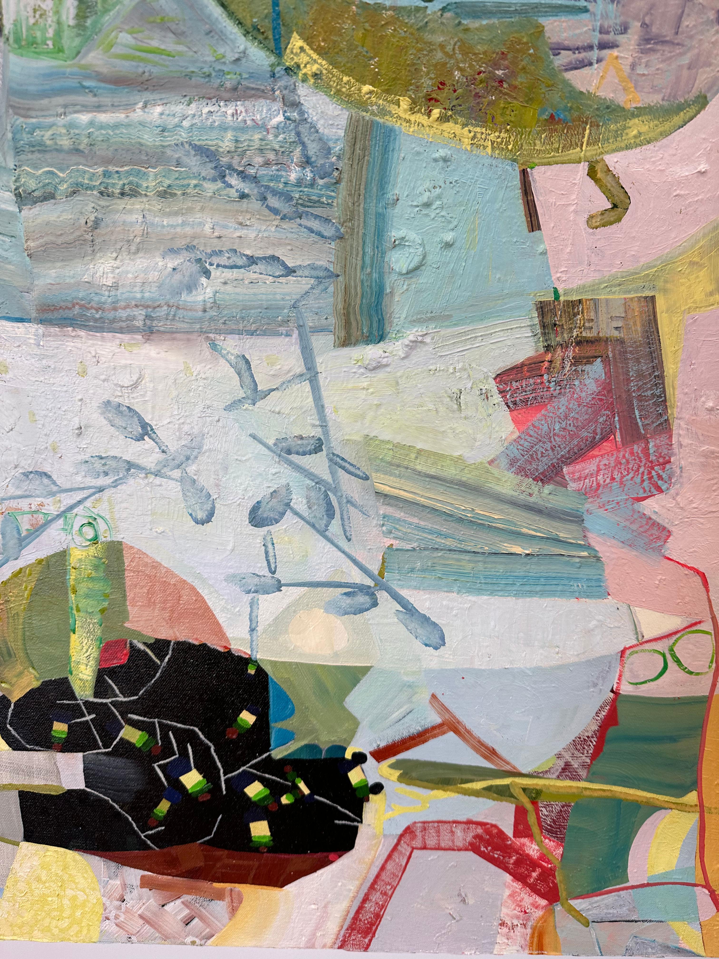 Day From Night - Grass Green Mustard Teal Blue Abstract Patterns Circles, 2023 For Sale 7