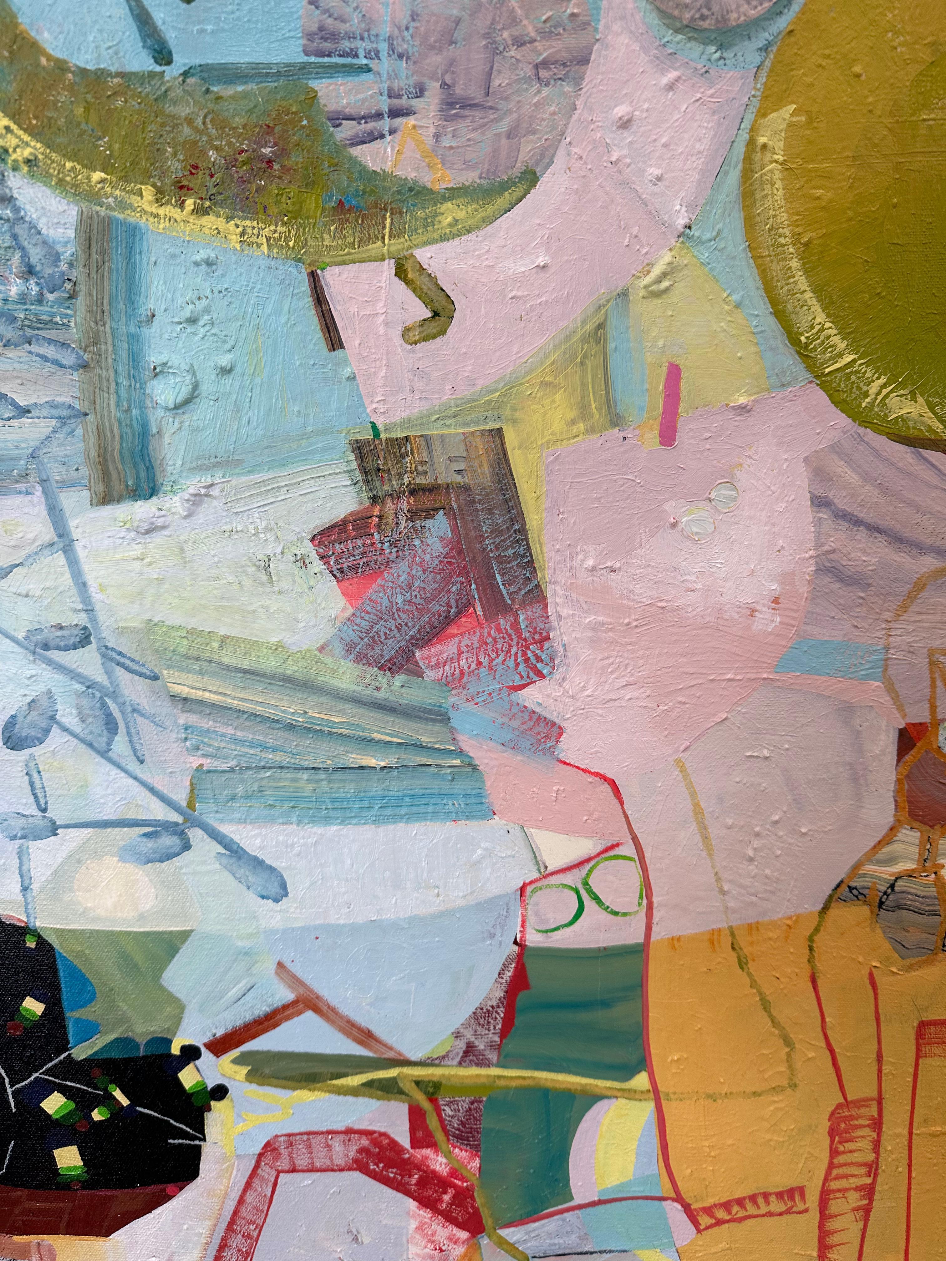 Day From Night - Grass Green Mustard Teal Blue Abstract Patterns Circles, 2023 For Sale 8