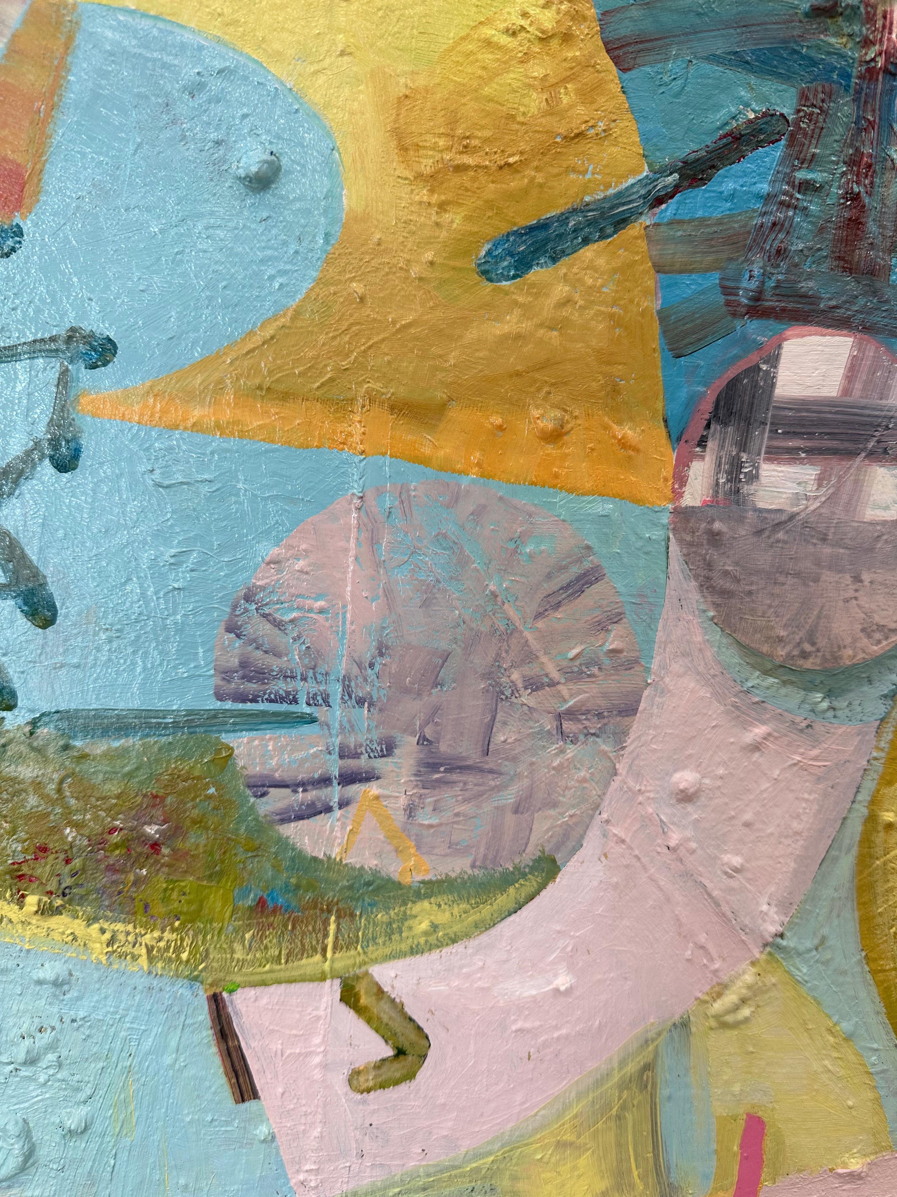 Day From Night - Grass Green Mustard Teal Blue Abstract Patterns Circles, 2023 For Sale 9