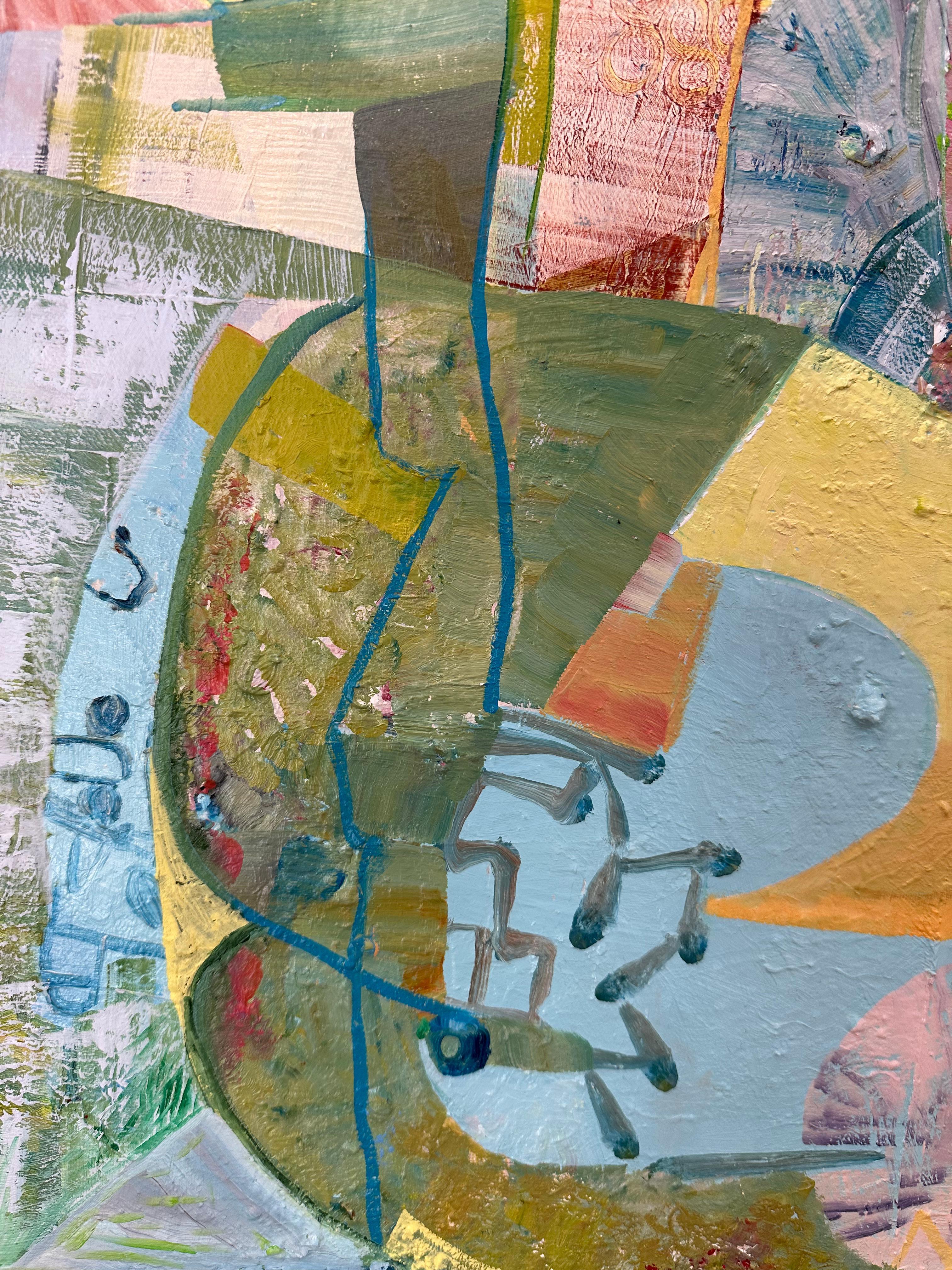 Day From Night - Grass Green Mustard Teal Blue Abstract Patterns Circles, 2023 For Sale 10