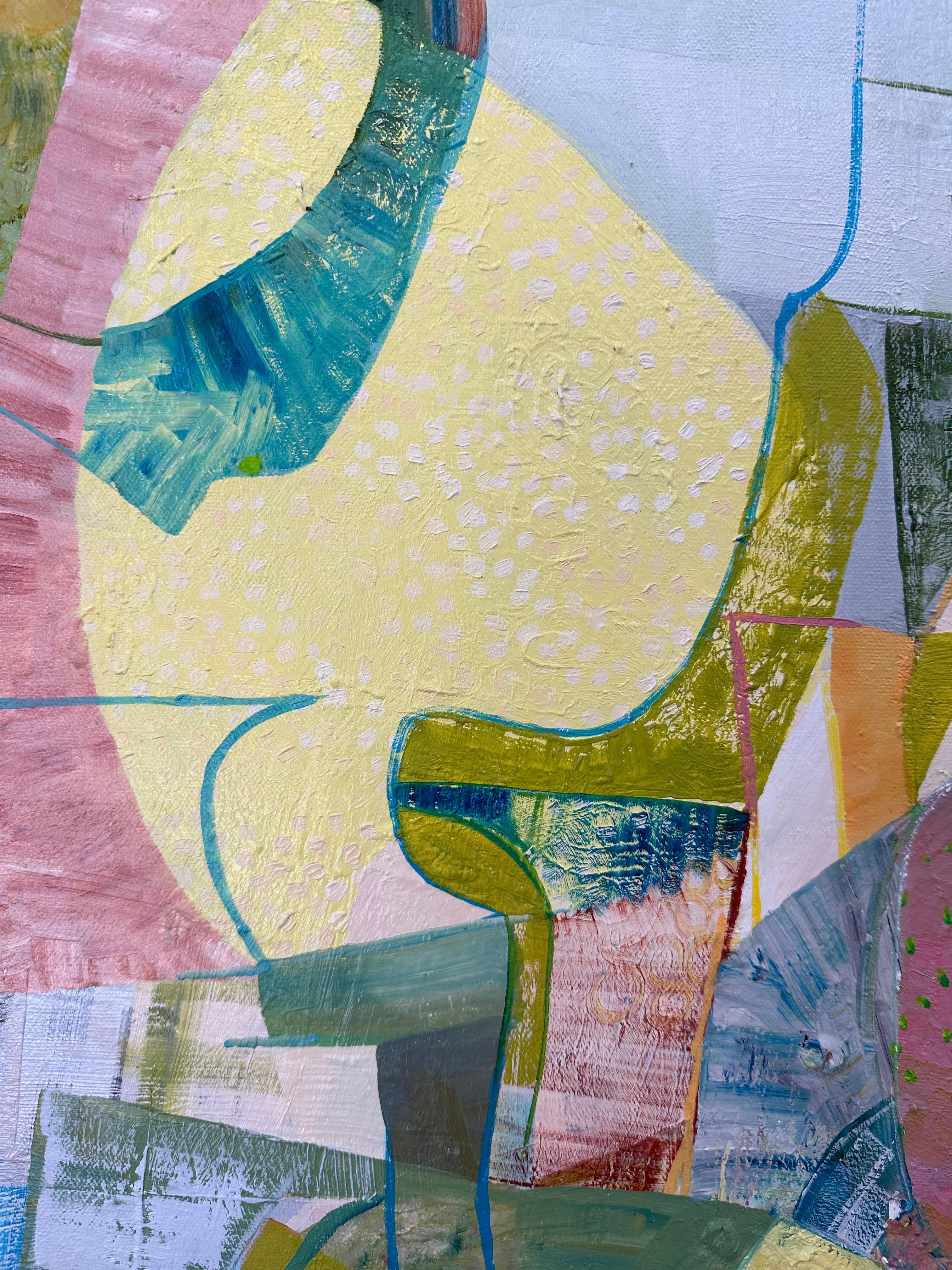 Day From Night - Grass Green Mustard Teal Blue Abstract Patterns Circles, 2023 For Sale 11