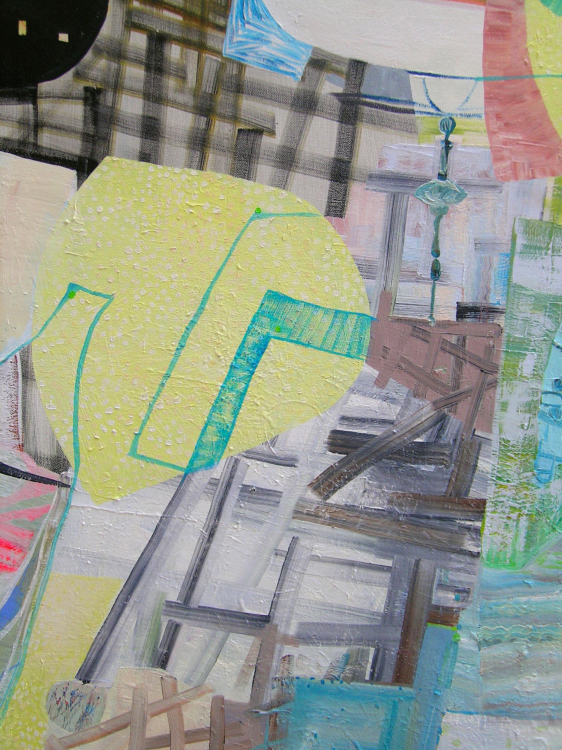 Day From Night - Grass Green Mustard Teal Blue Abstract Patterns Circles, 2023 - Contemporary Painting by Josette Urso