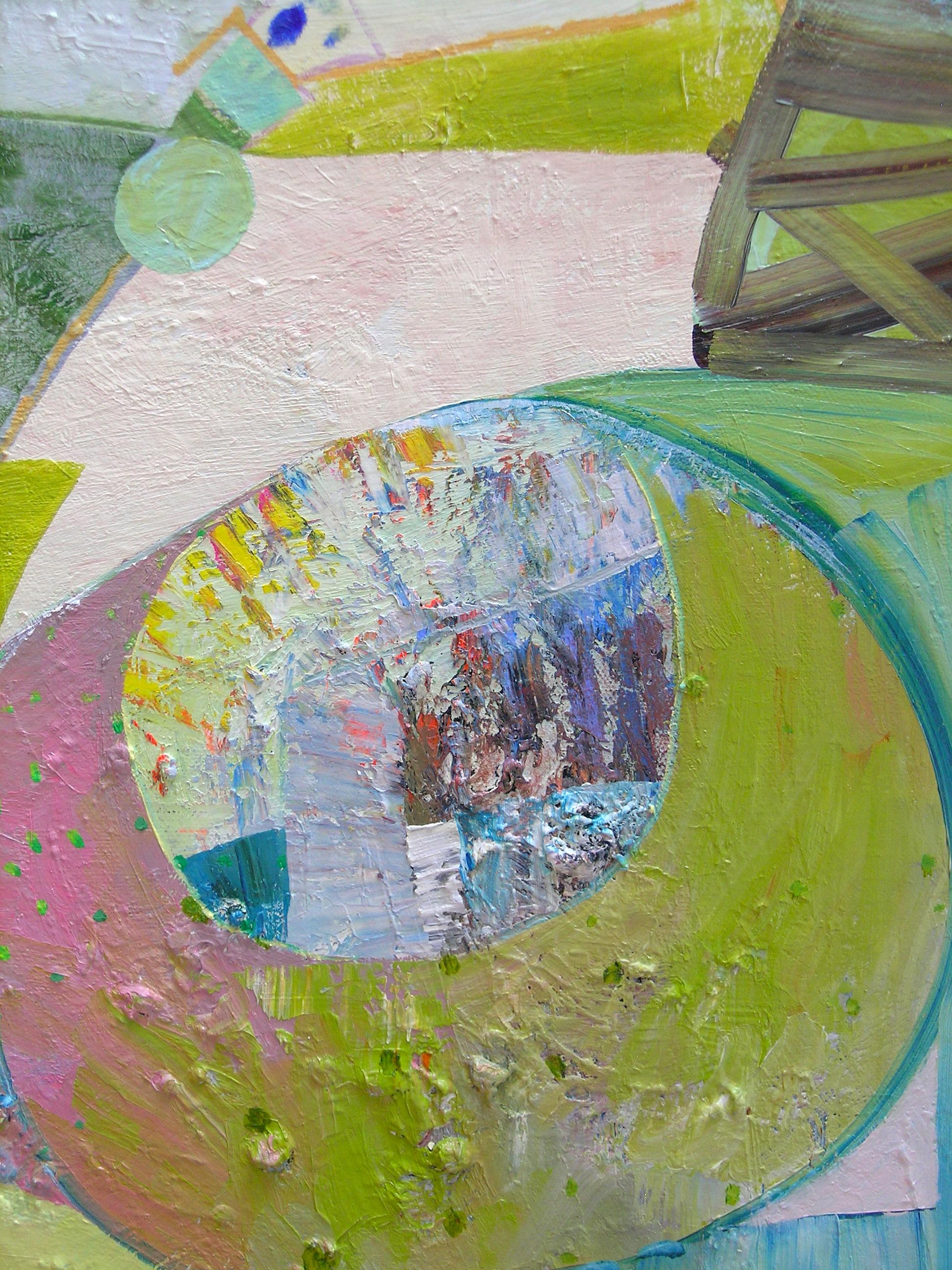 Day From Night - Grass Green Mustard Teal Blue Abstract Patterns Circles, 2023 For Sale 1