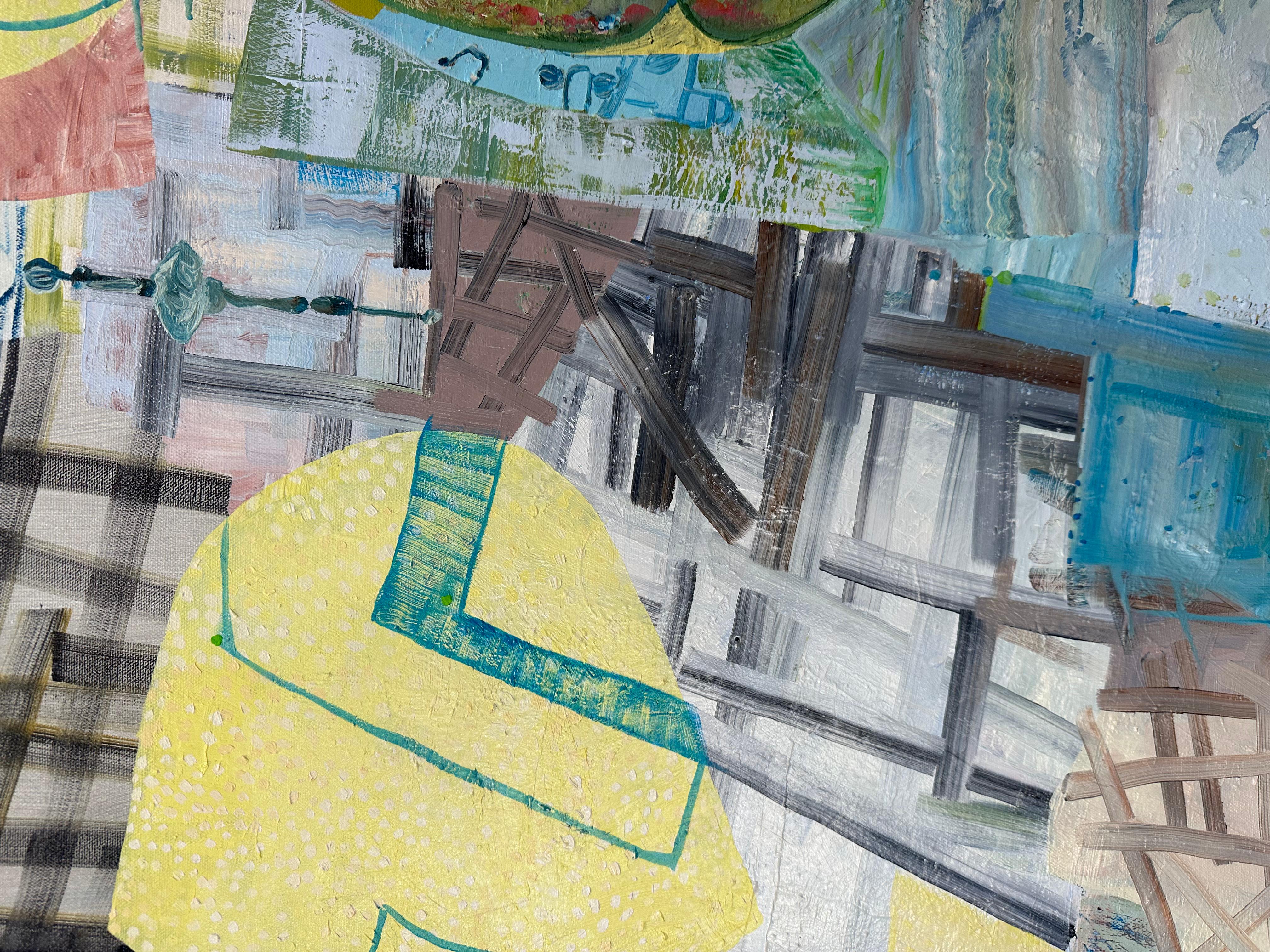 Day From Night - Grass Green Mustard Teal Blue Abstract Patterns Circles, 2023 For Sale 2