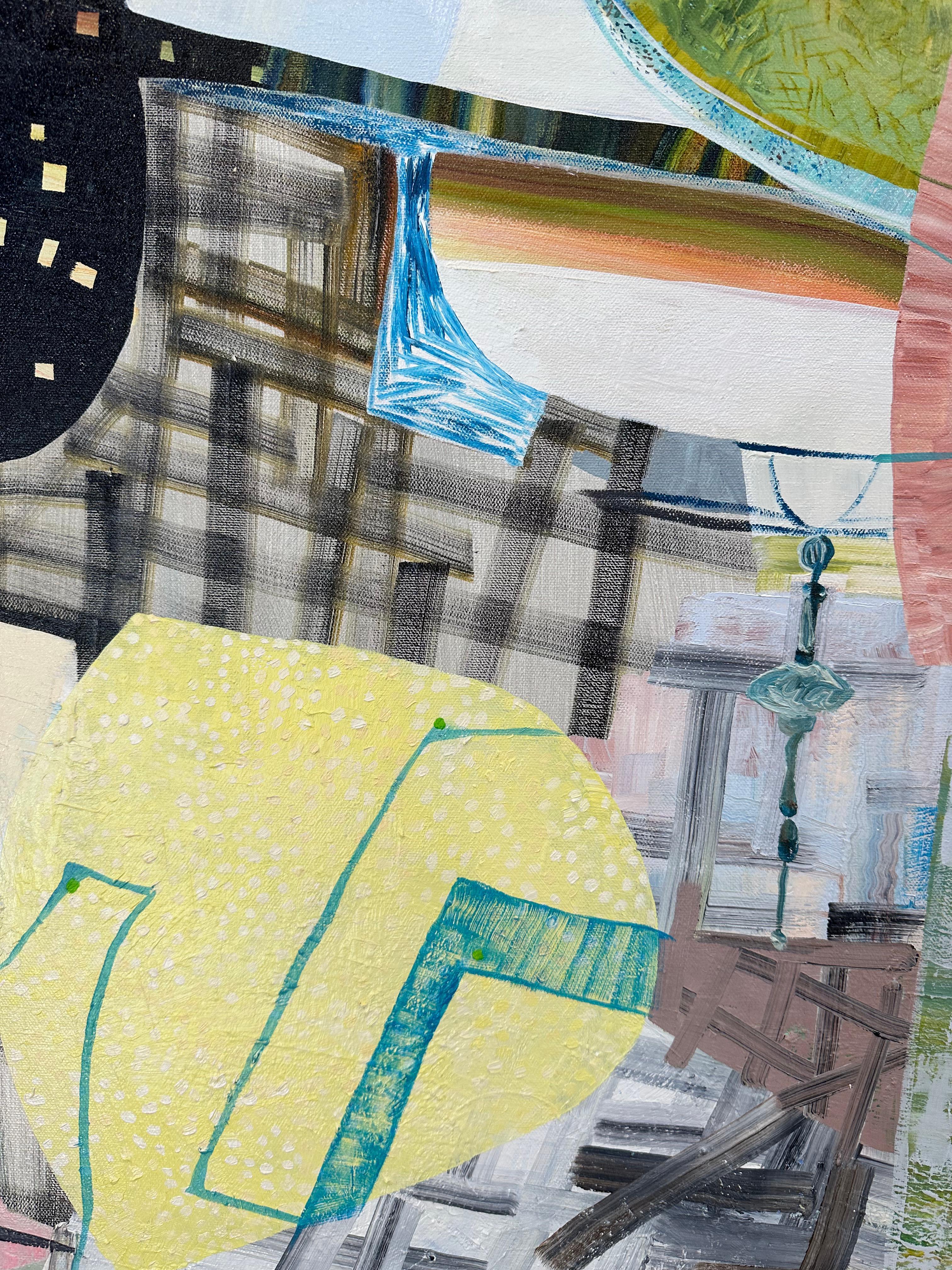 Day From Night - Grass Green Mustard Teal Blue Abstract Patterns Circles, 2023 For Sale 3