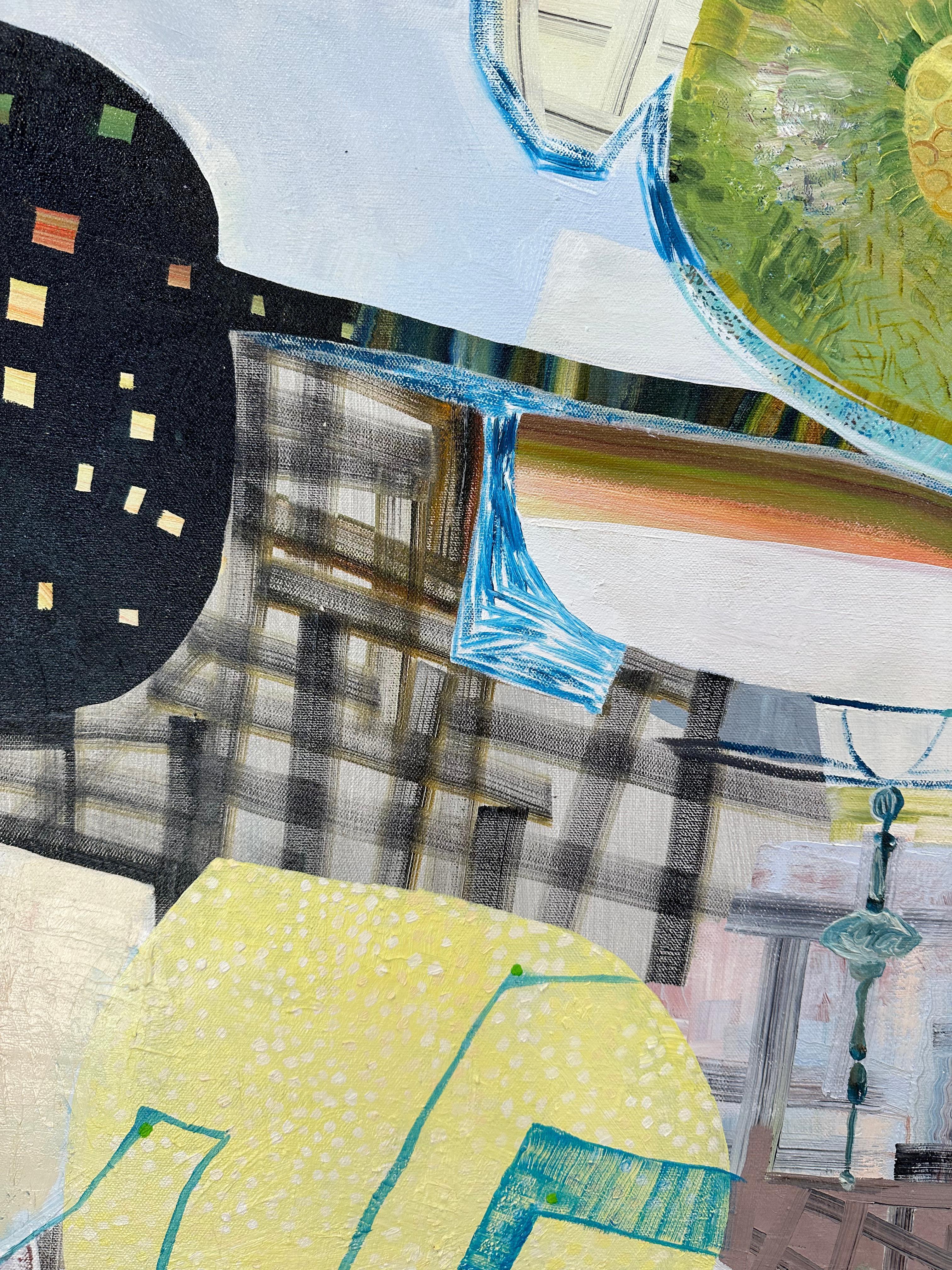 Day From Night - Grass Green Mustard Teal Blue Abstract Patterns Circles, 2023 For Sale 4