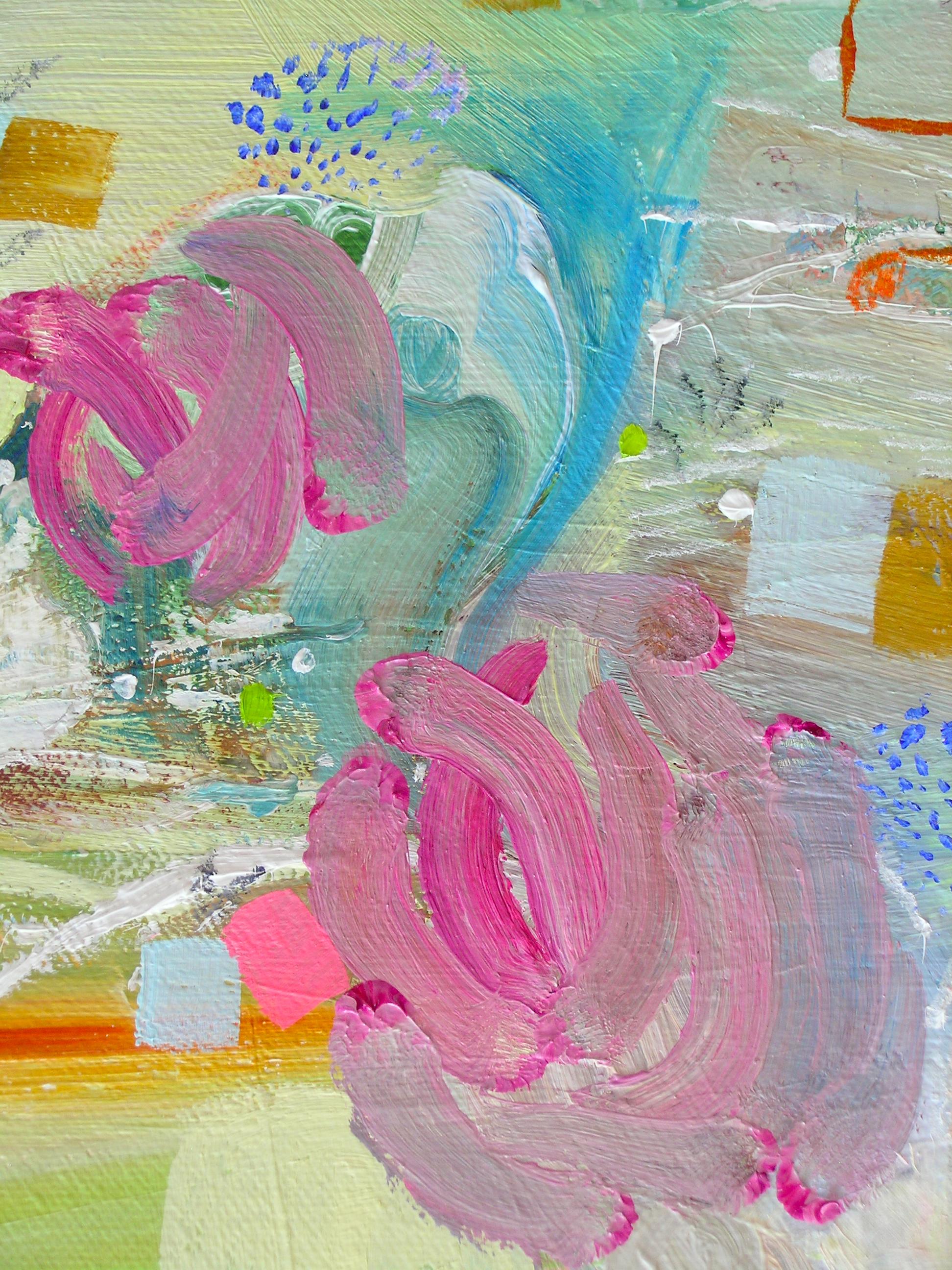 Diamond Rose - Contemporary Abstract Neon Pink Sage Green Blue Olive, 2019 - Gris Abstract Painting par Josette Urso