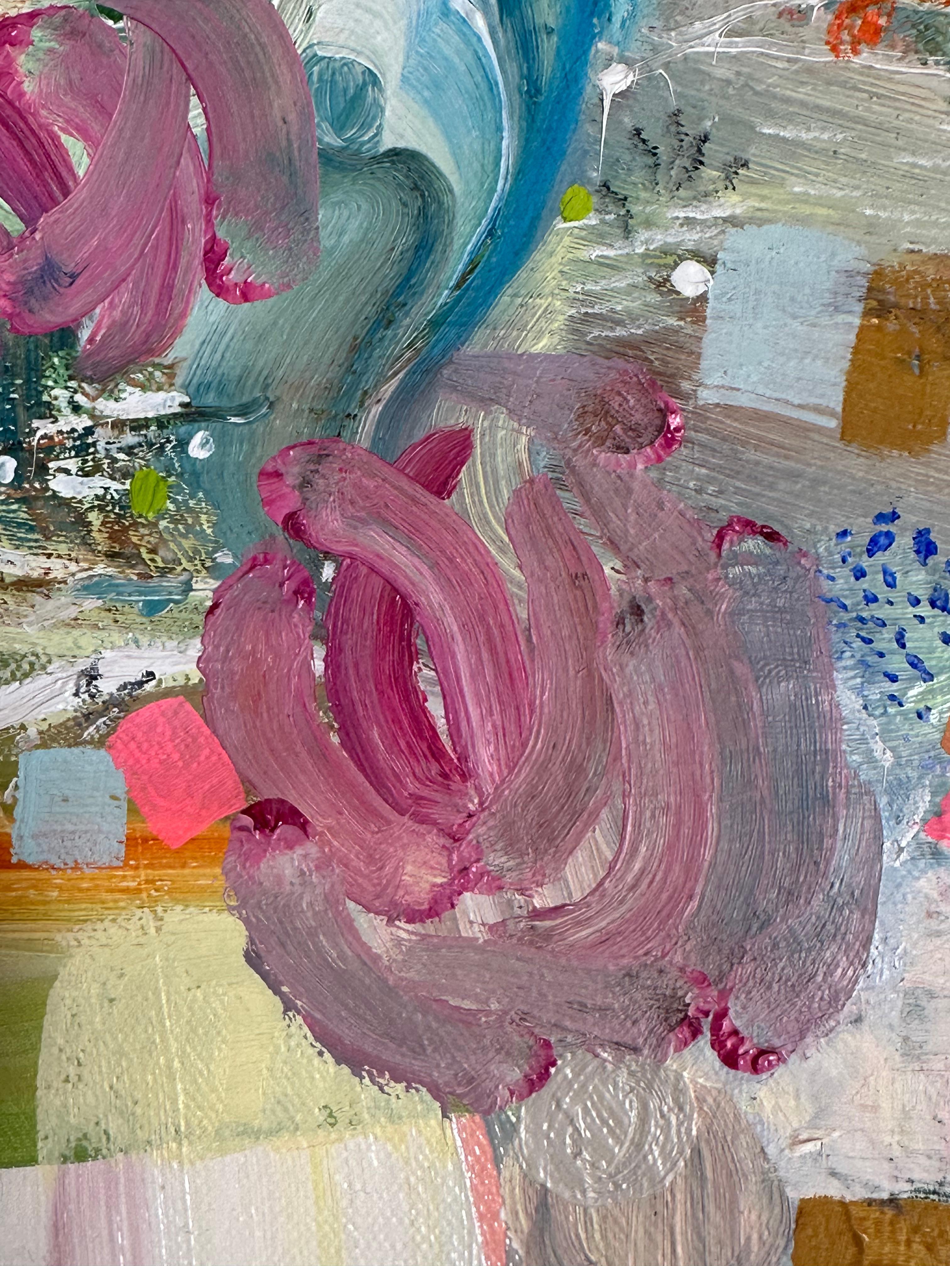 Diamond Rose - Contemporary Abstract Neon Pink Sage Green Blue Olive, 2019 en vente 3