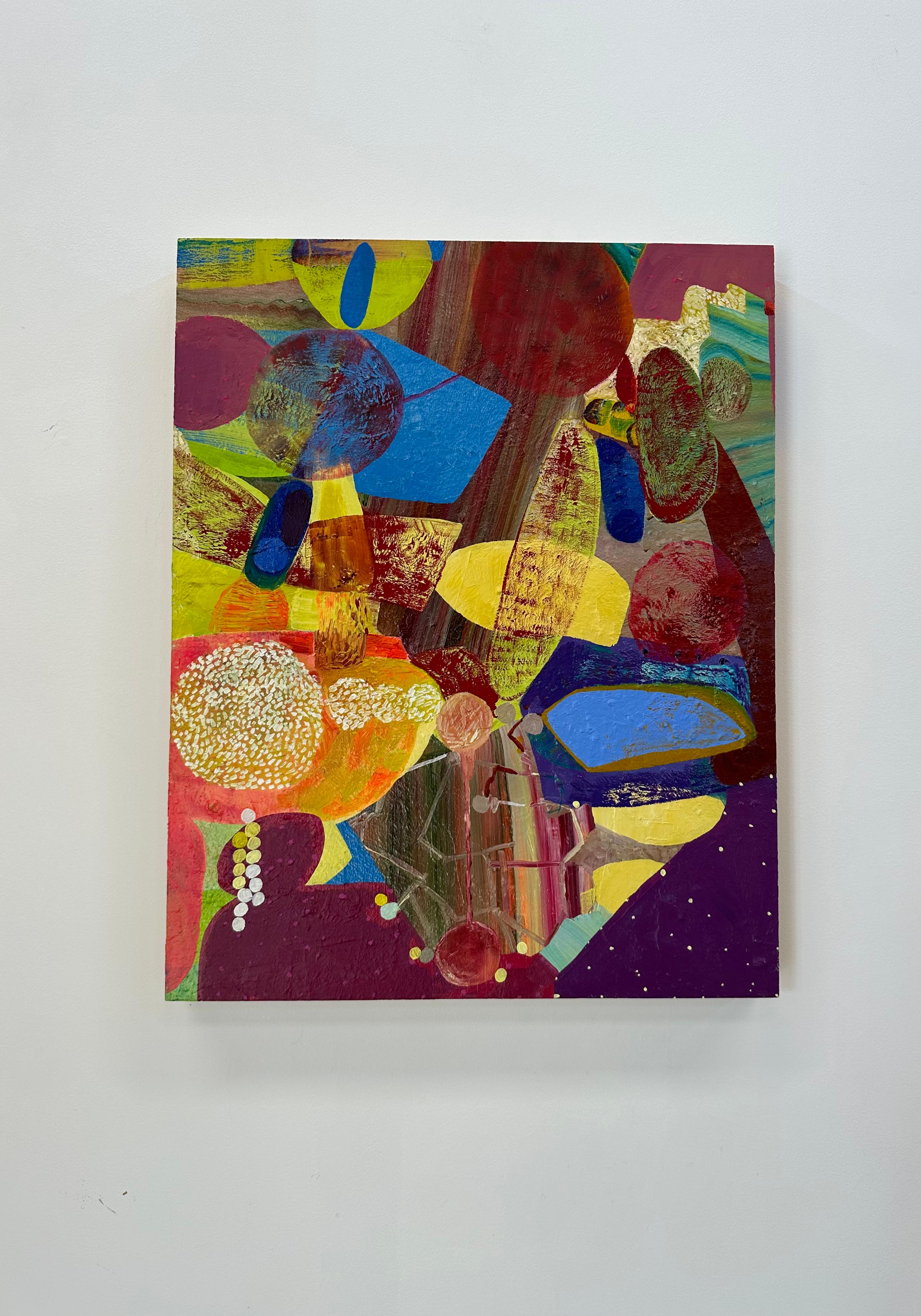 Early Bird - Contemporary Abstract Patterns Magenta Orange Yellow Violet Lilac - Painting by Josette Urso