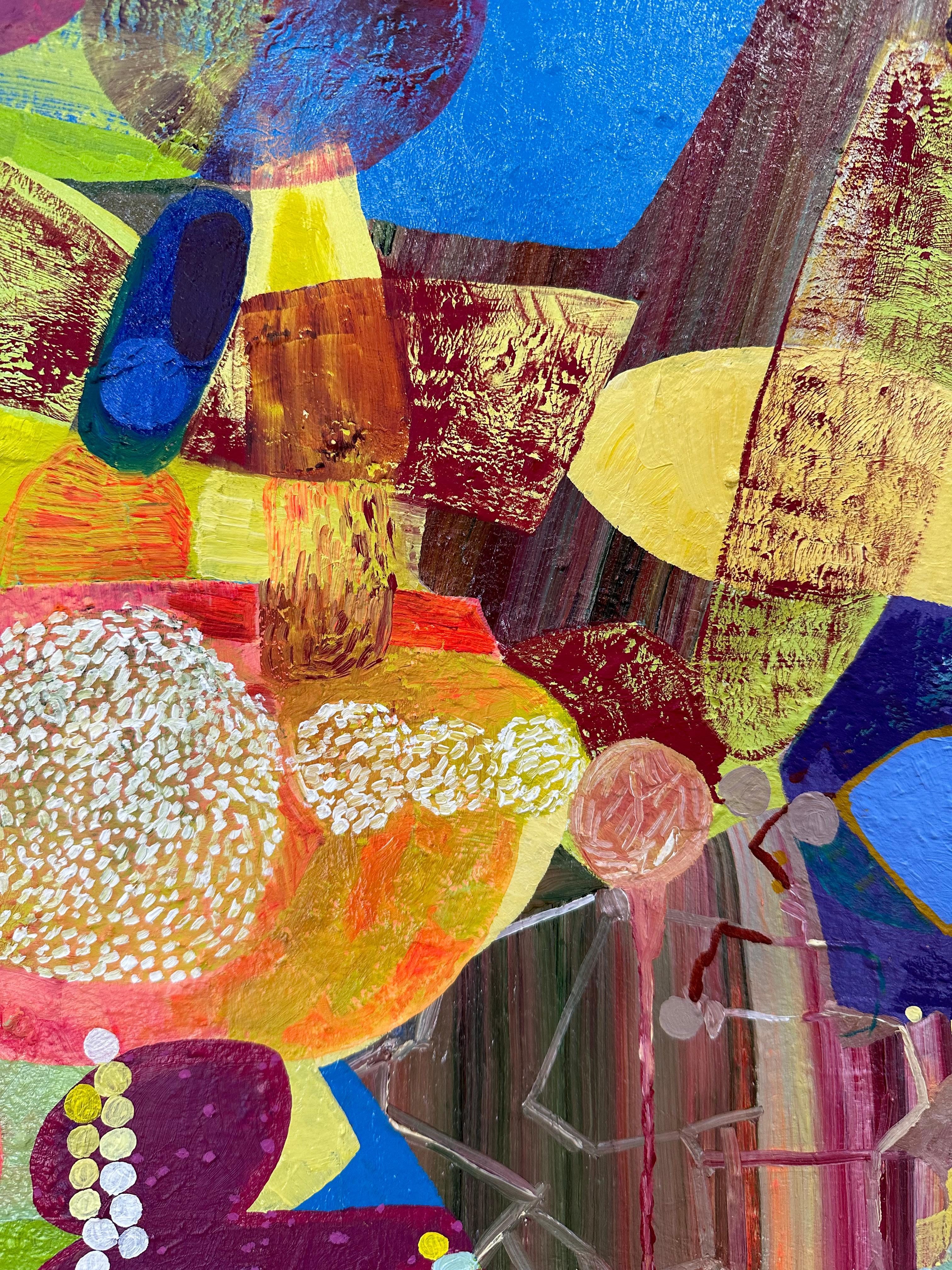 Early Bird - Contemporary Abstract Patterns Magenta Orange Yellow Violet Lilac - Brown Abstract Painting by Josette Urso