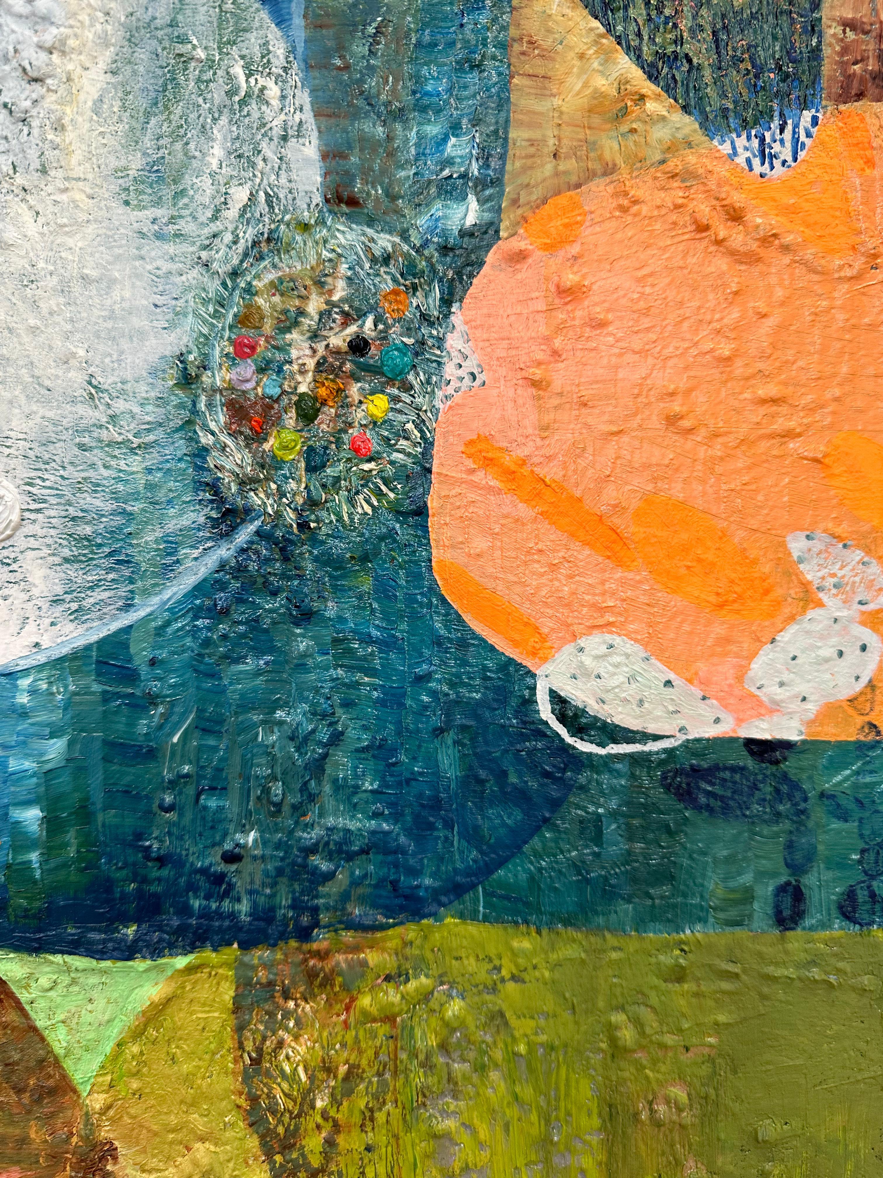 Prima fioritura - Pittura a olio astratta contemporanea, motivi di colore verde acqua, 2023 in vendita 5