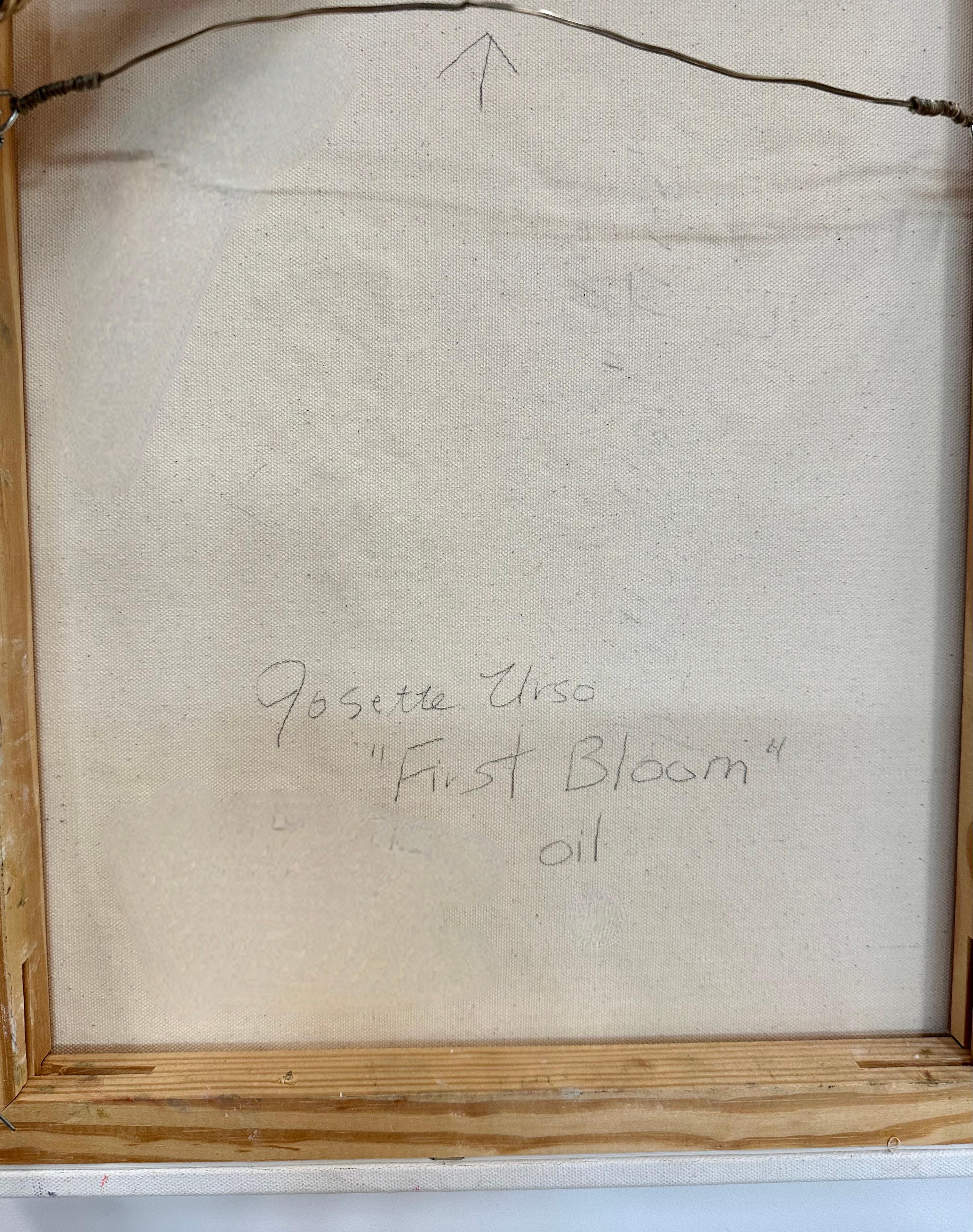 Prima fioritura - Pittura a olio astratta contemporanea, motivi di colore verde acqua, 2023 in vendita 7
