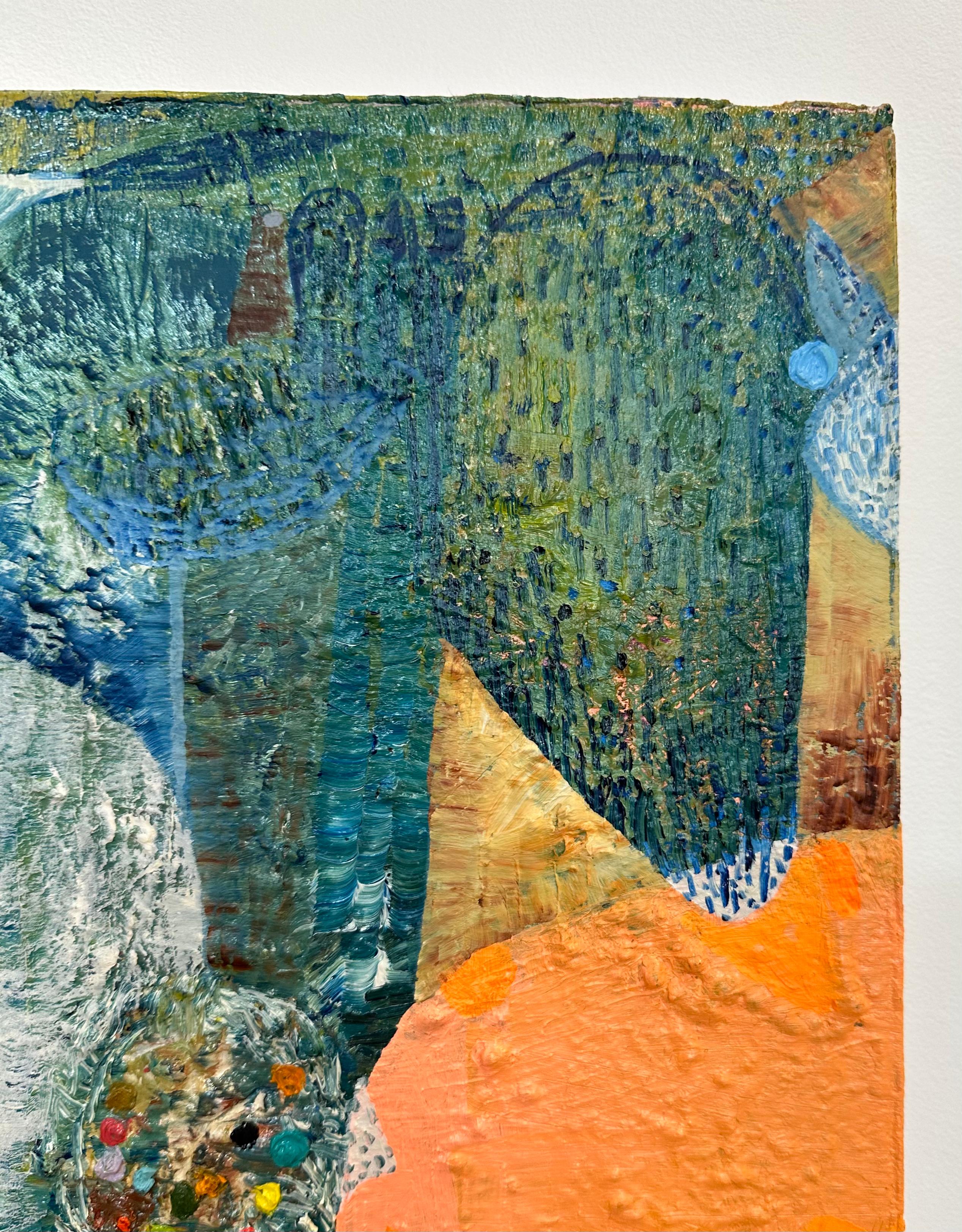 Prima fioritura - Pittura a olio astratta contemporanea, motivi di colore verde acqua, 2023 in vendita 8