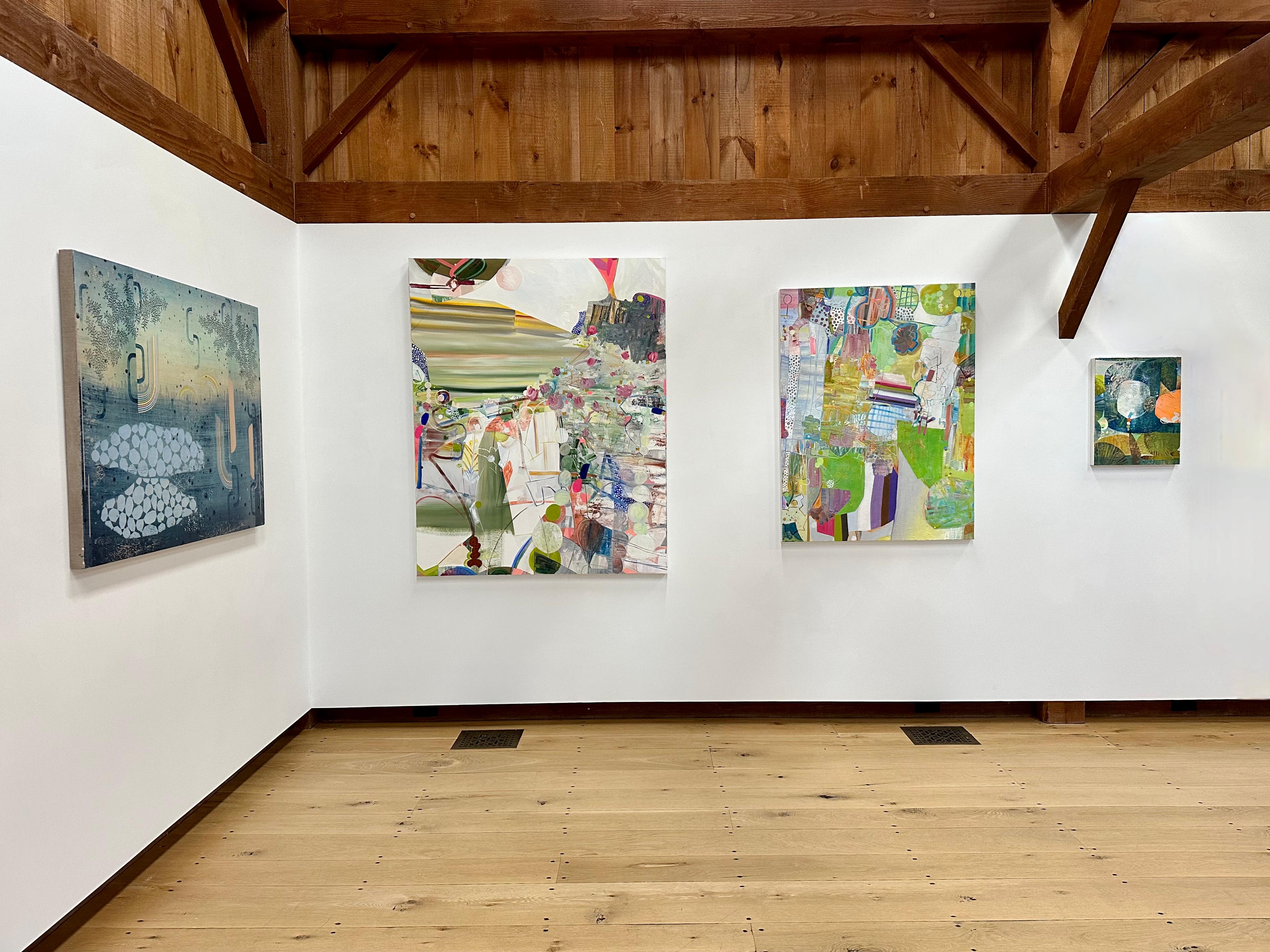 Prima fioritura - Pittura a olio astratta contemporanea, motivi di colore verde acqua, 2023 in vendita 9