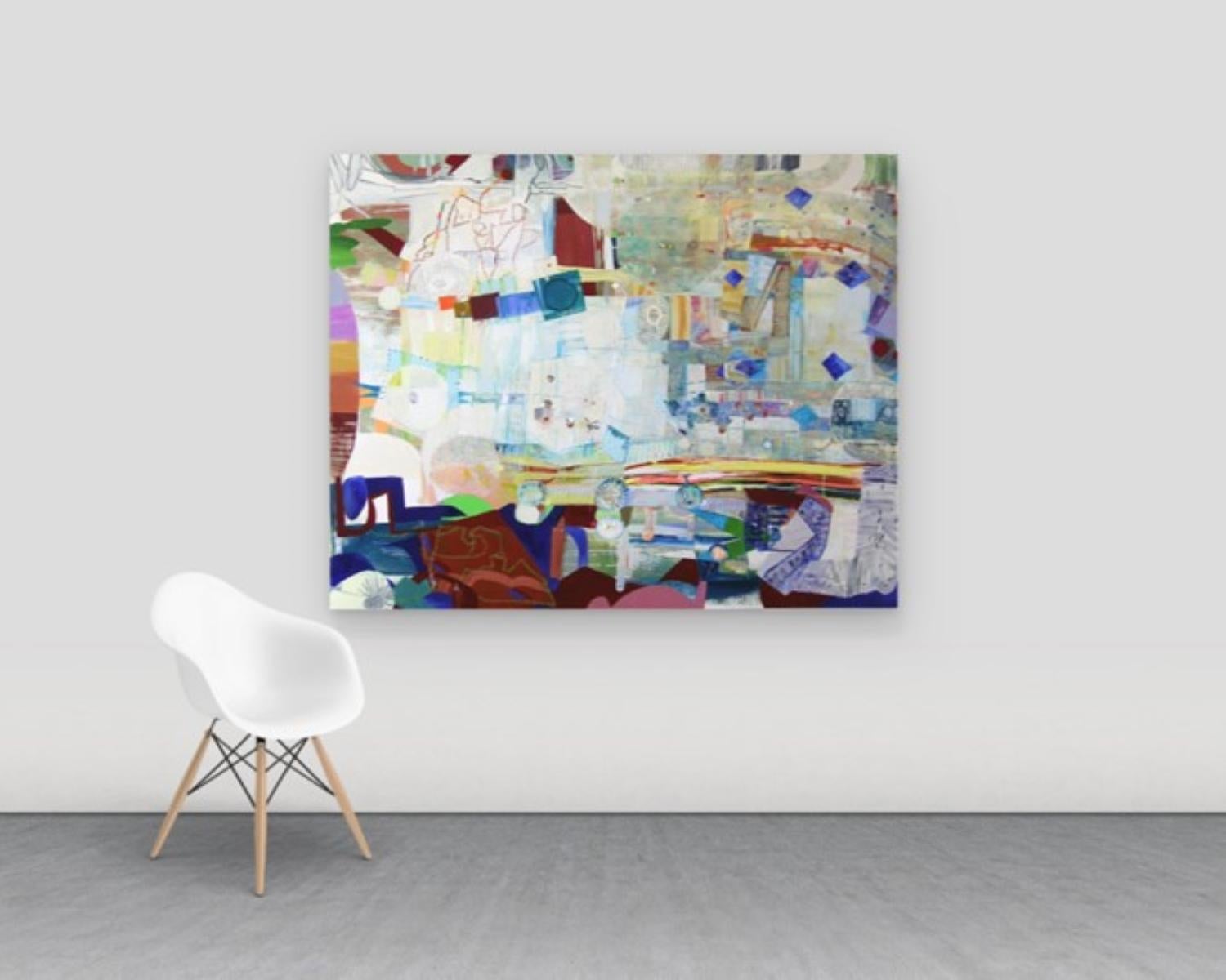 Versi liberi - Motivi astratti contemporanei Cerchi Quadrati Blu Whiting, 2023 - Painting di Josette Urso
