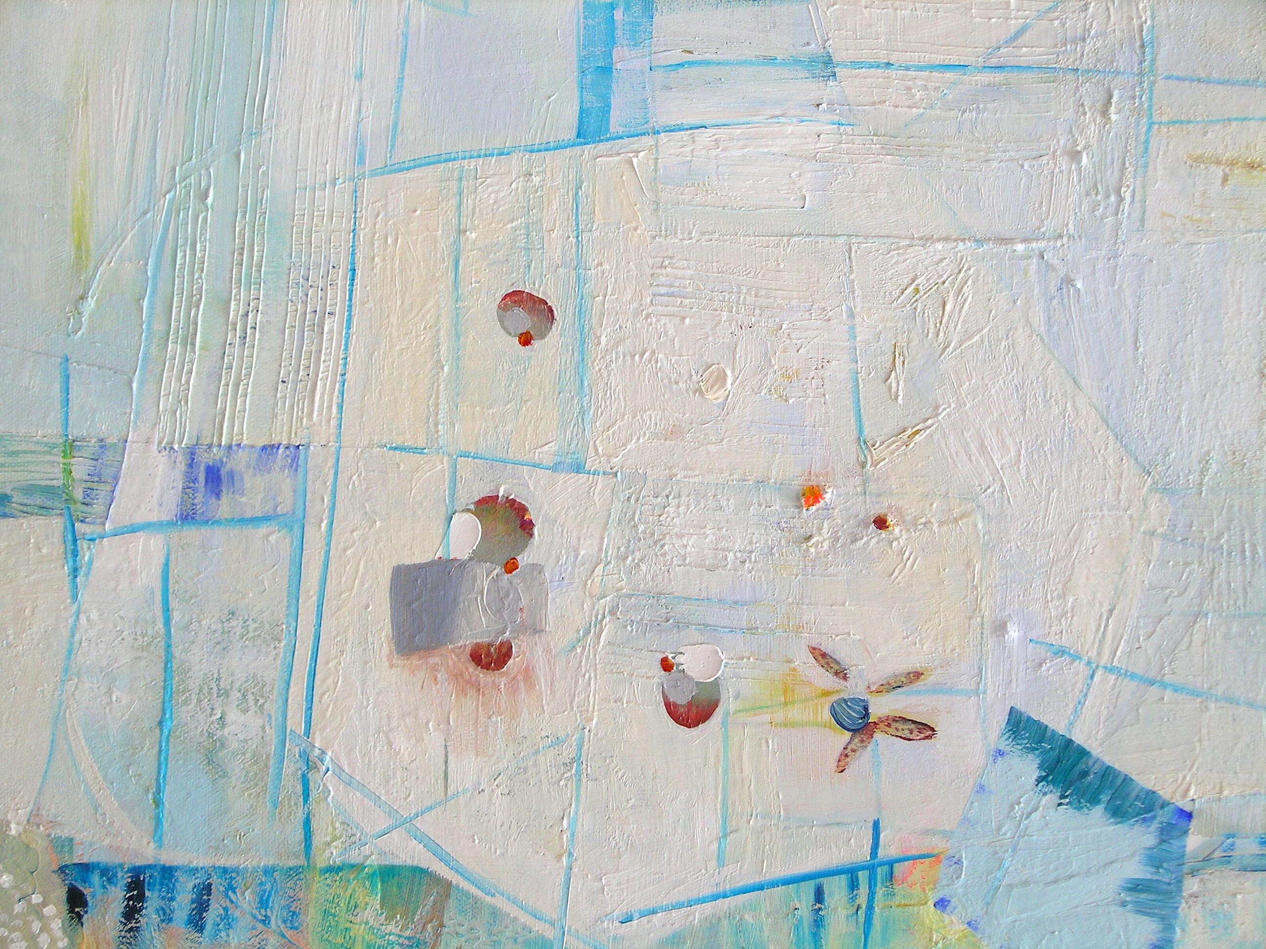 Versi liberi - Motivi astratti contemporanei Cerchi Quadrati Blu Whiting, 2023 - Painting Contemporaneo di Josette Urso