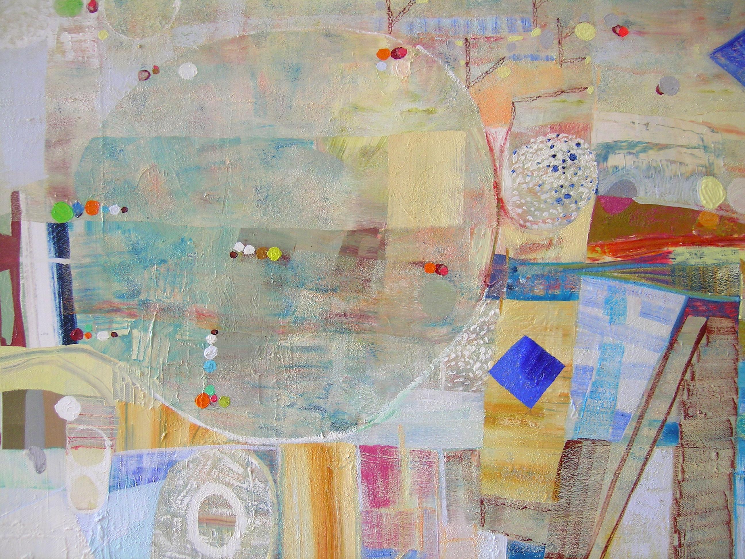 Versi liberi - Motivi astratti contemporanei Cerchi Quadrati Blu Whiting, 2023 - Abstract Painting Grigio di Josette Urso