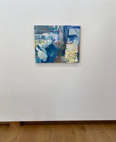 Hierba Azul, Pintura Abstracta Horizontal, Azul, Blanco, Rosa, Verde, Naranja