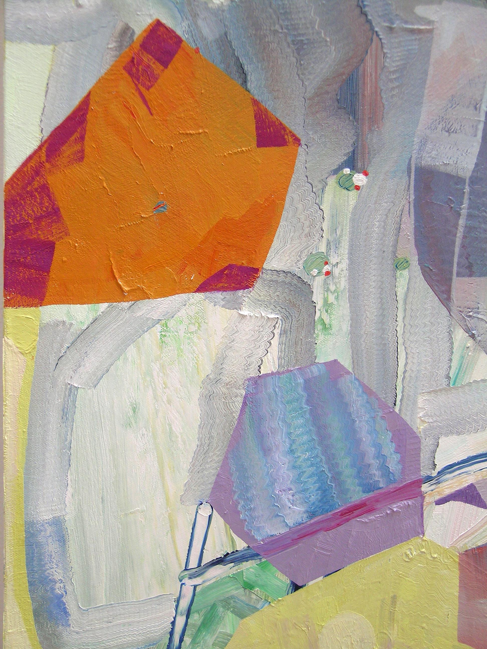 Lucky Number - Contemporain Orange Lilas Jaune Lavande Abstrait, 2023 - Marron Abstract Painting par Josette Urso
