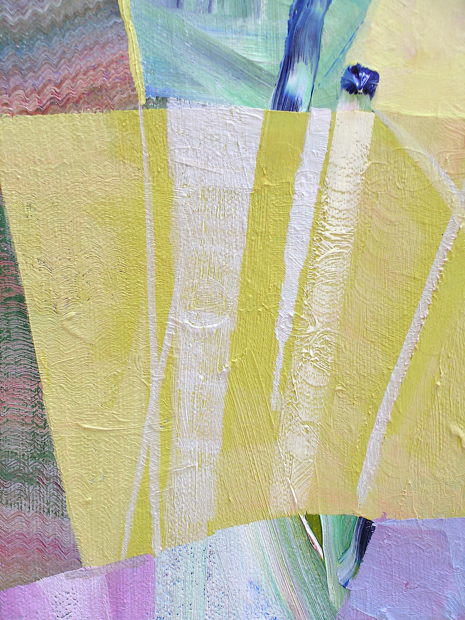 Des sections de textures variées et des zones de motifs, des rayures, des cercles, des points et des ondulations judicieusement combinés sont joyeux dans des couleurs vives et exubérantes dans cette peinture abstraite contemporaine à l'huile sur