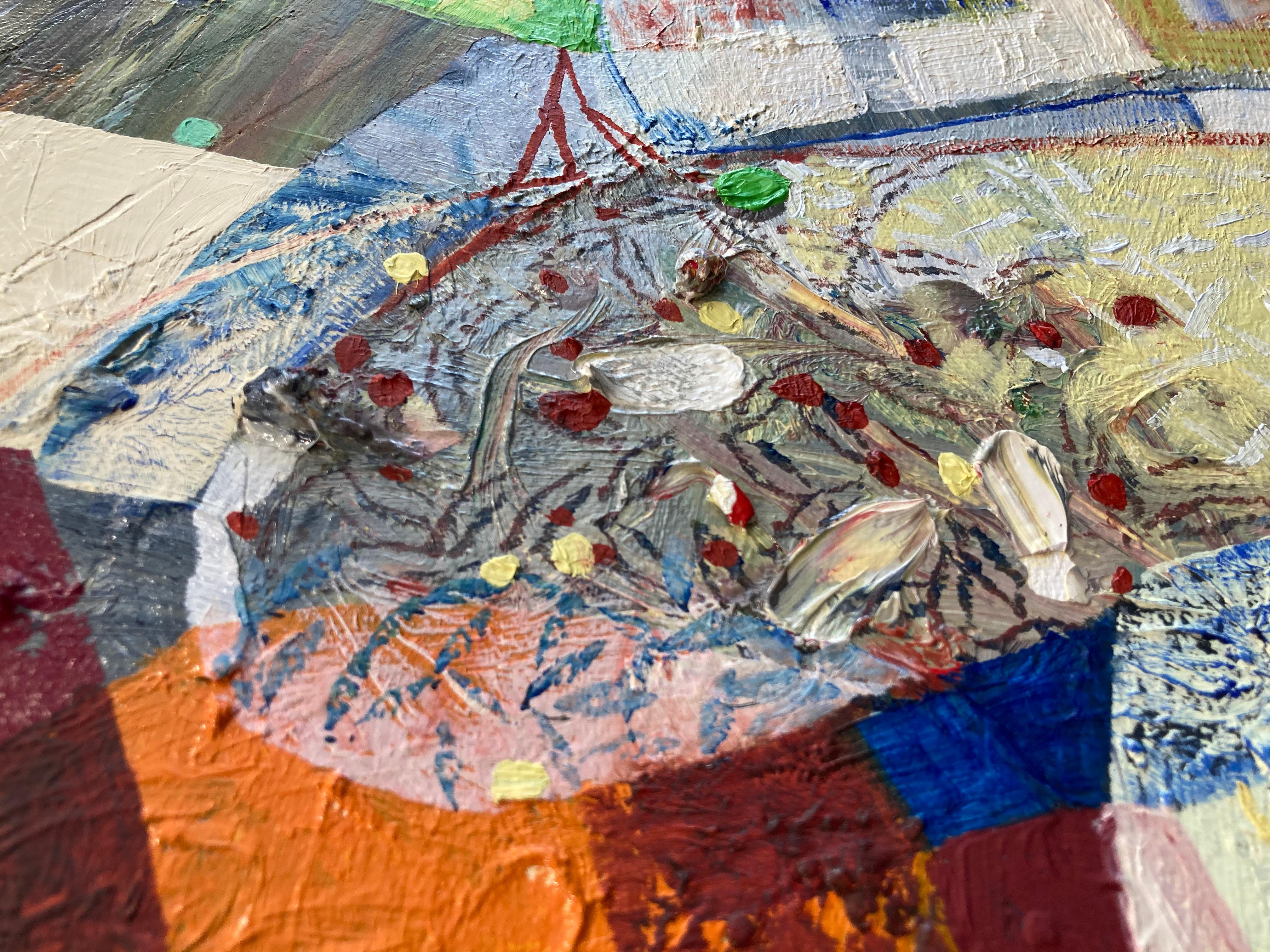 Panoramica - Pittura astratta contemporanea a olio con motivi di colore a cerchi, 2019 in vendita 5