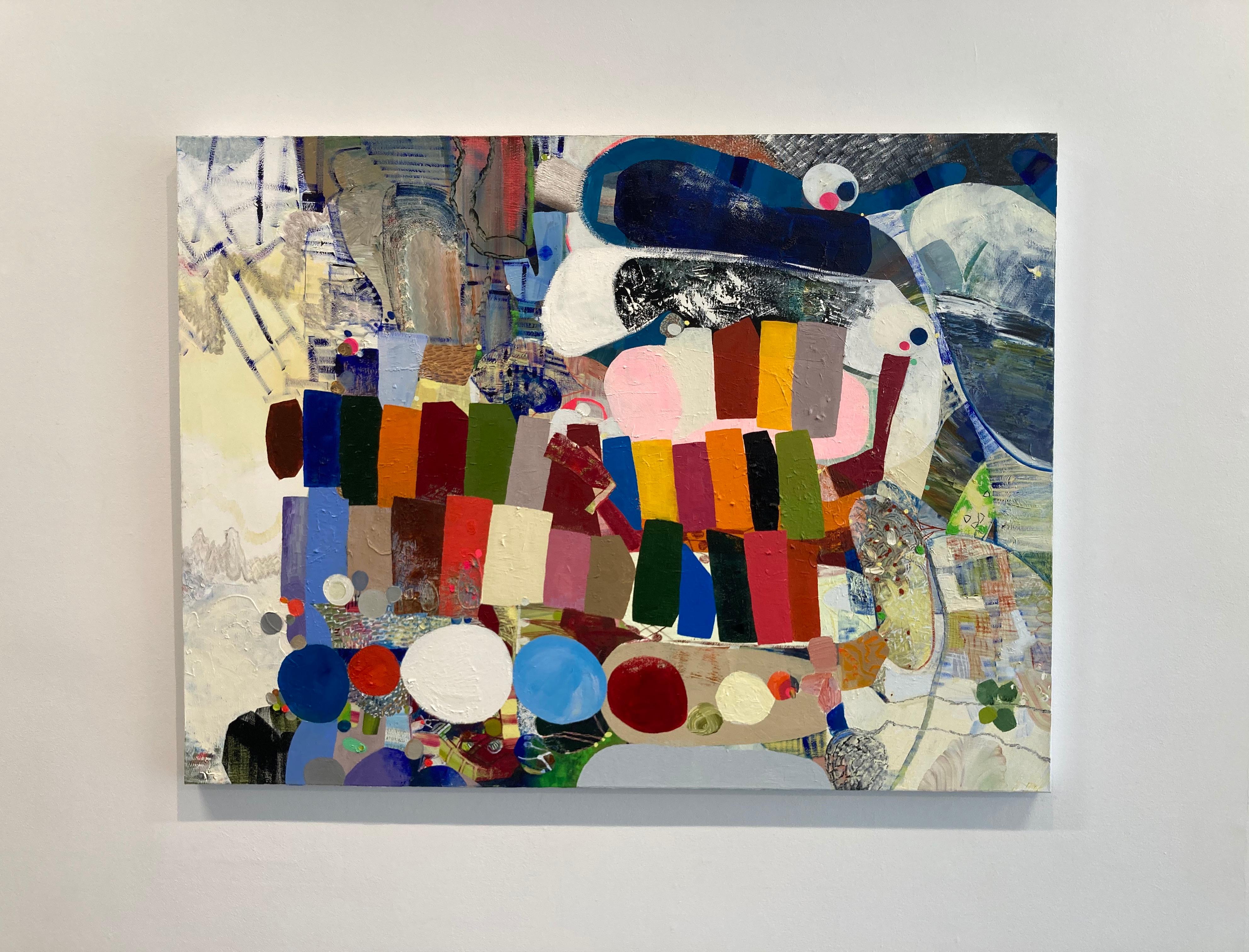 Panoramica - Pittura astratta contemporanea a olio con motivi di colore a cerchi, 2019 - Painting di Josette Urso