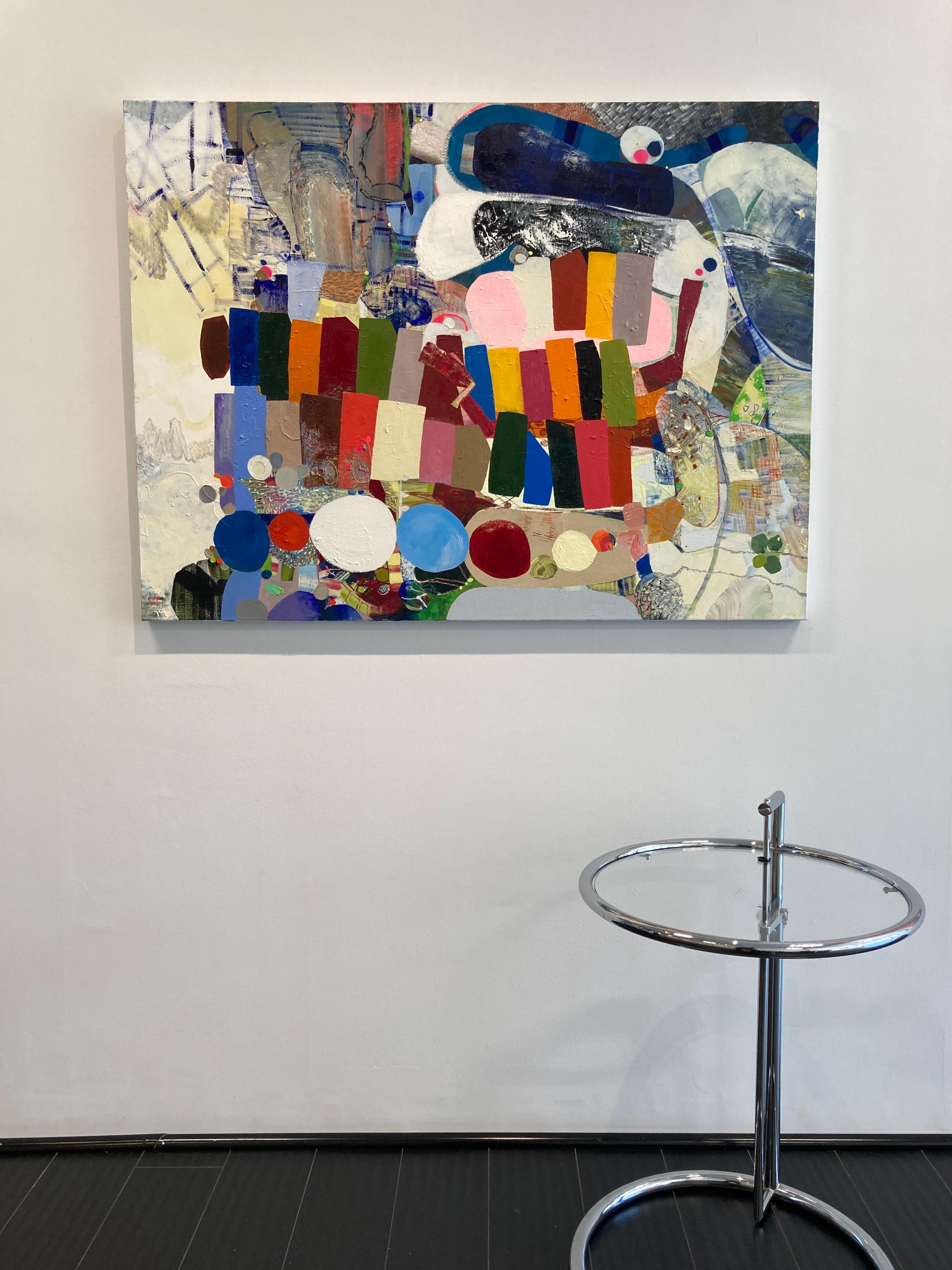 Panoramica - Pittura astratta contemporanea a olio con motivi di colore a cerchi, 2019 - Painting Contemporaneo di Josette Urso