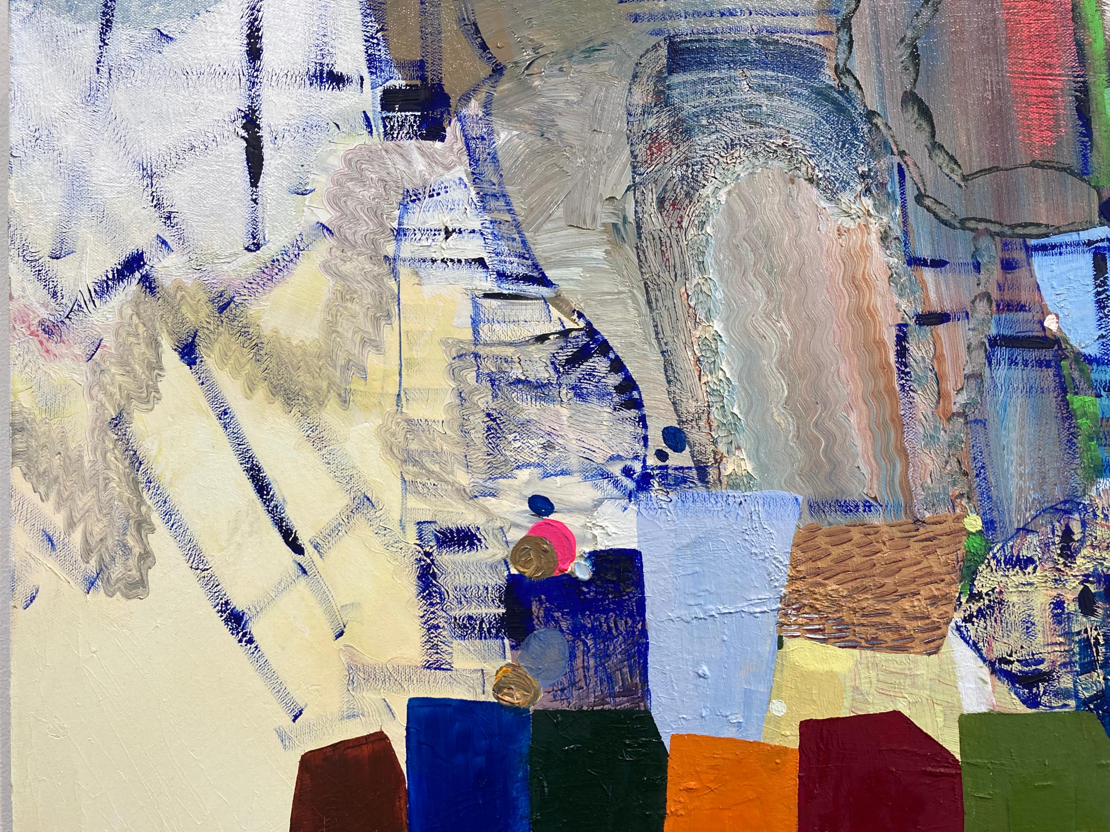 Panoramica - Pittura astratta contemporanea a olio con motivi di colore a cerchi, 2019 in vendita 1