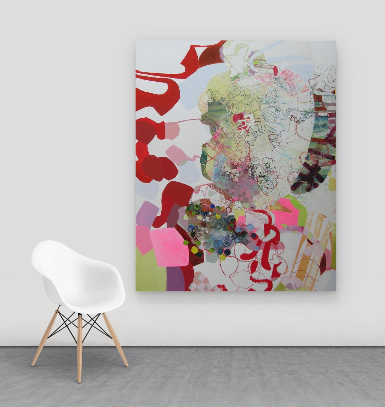 Say Yes - Modelli astratti rosso bianco rosa lilla borgogna giallo verde, 2017 in vendita 3