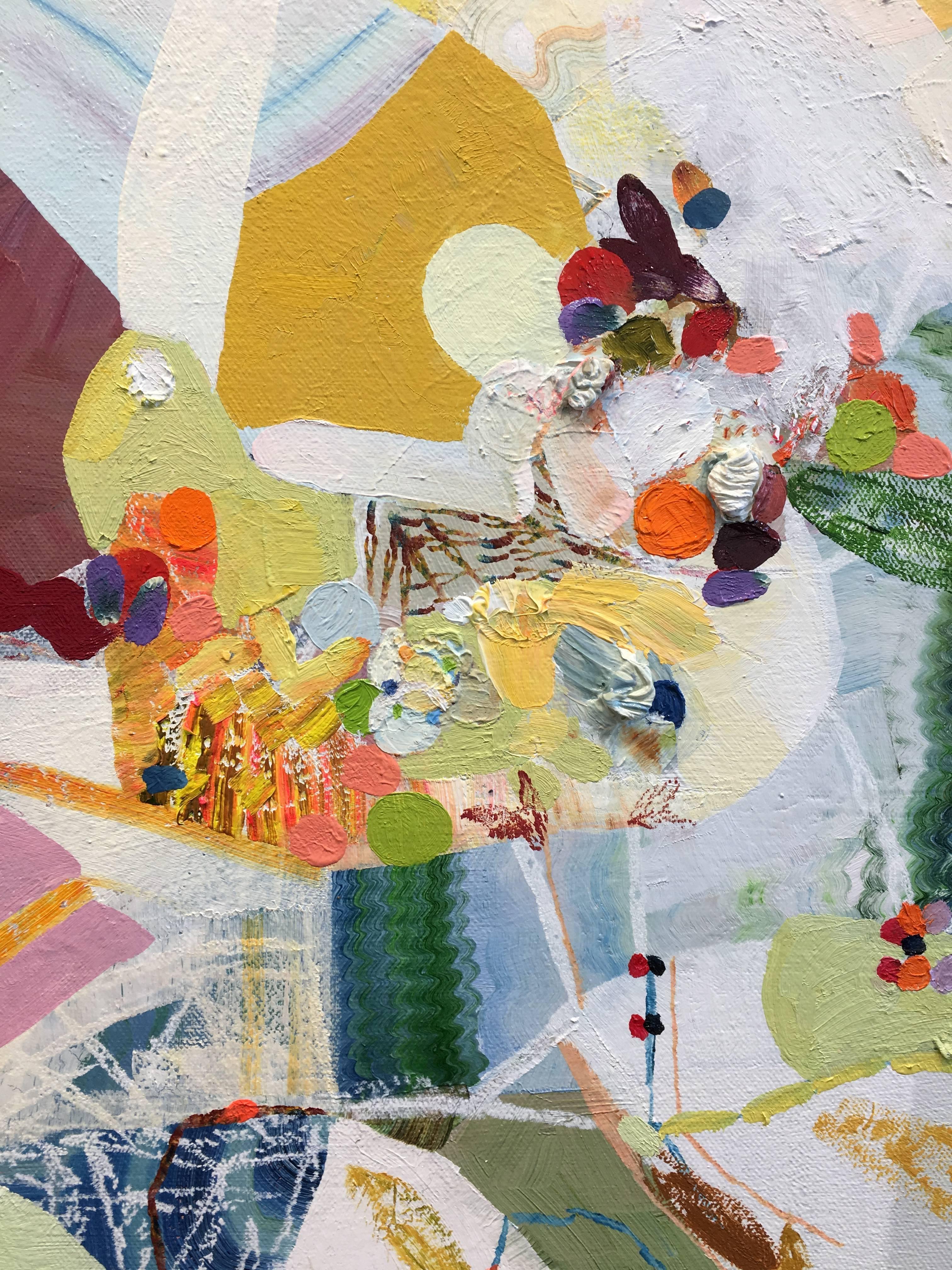 Second Story - Orange Olive Green Yellow Ochre Blue White Abstract, 2017 - Contemporary Painting by Josette Urso