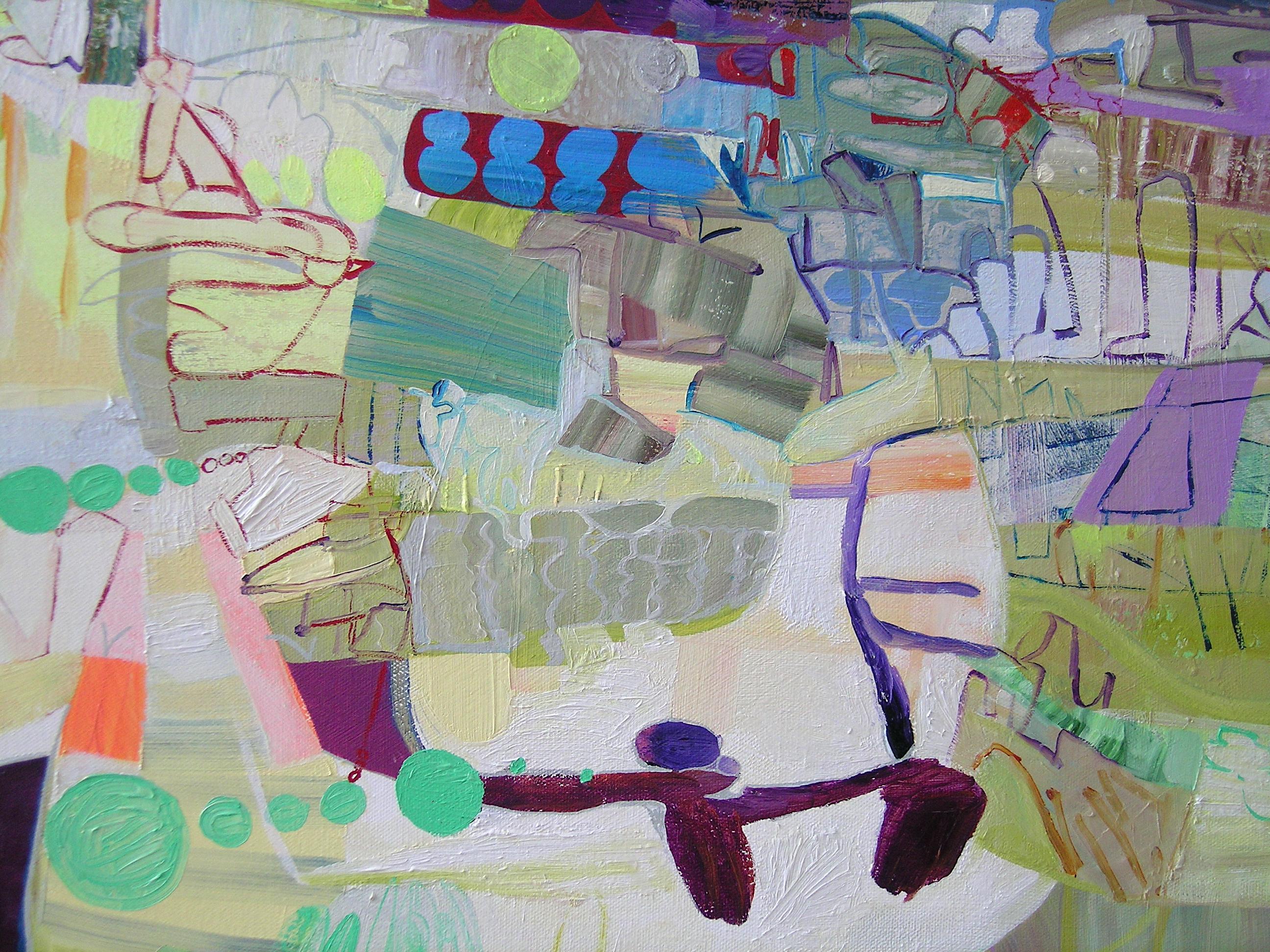 Giallo Greene & Greene - Motivi astratti contemporanei viola e menta, 2022 - Abstract Painting Marrone di Josette Urso