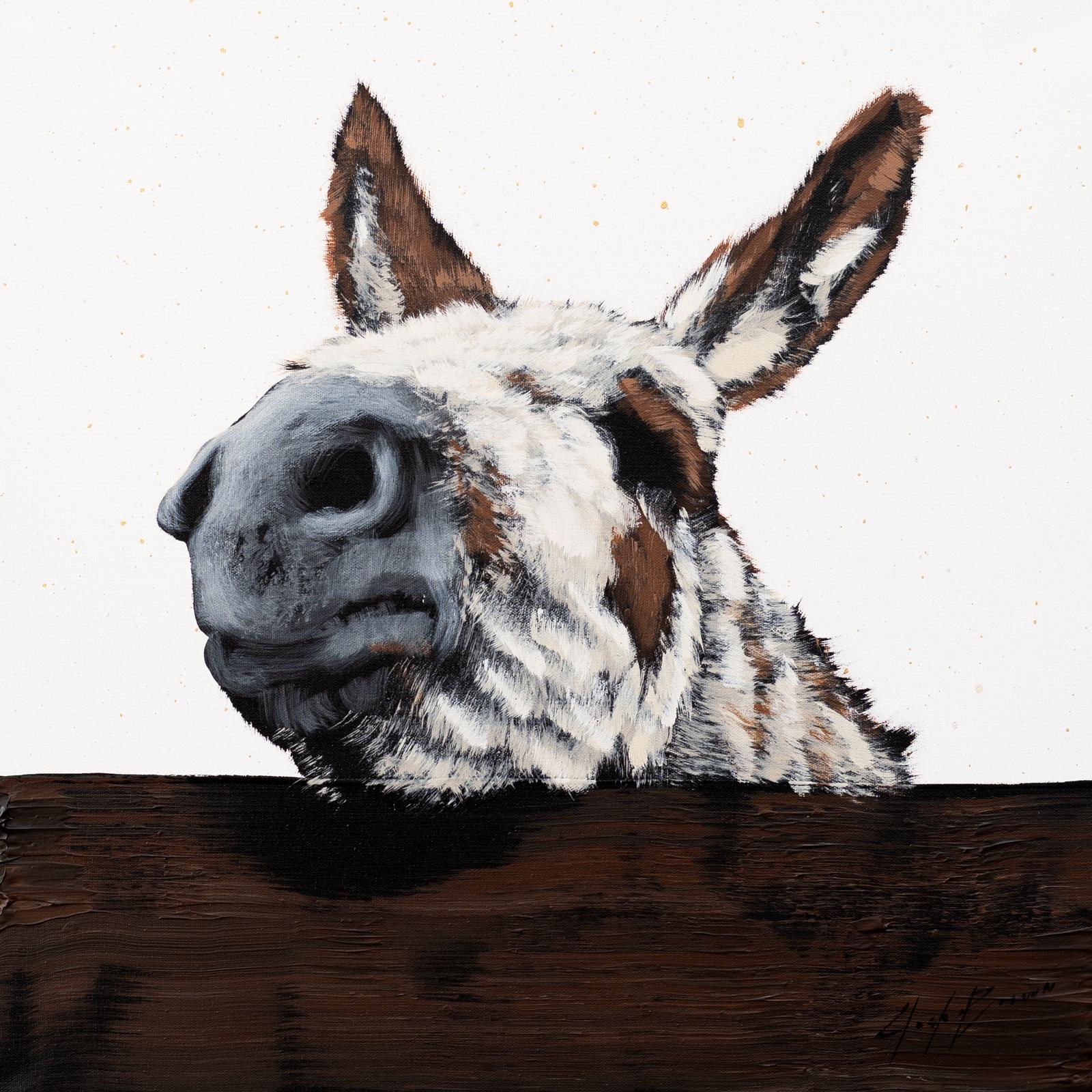 	 Brown and White Donkey On Fence - Painting by Josh Brown