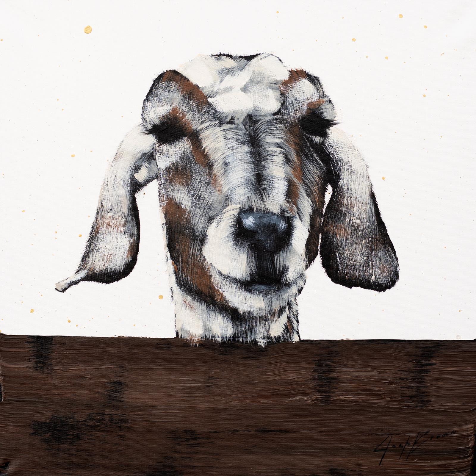 	 Brown and White Goat On Fence - Painting by Josh Brown