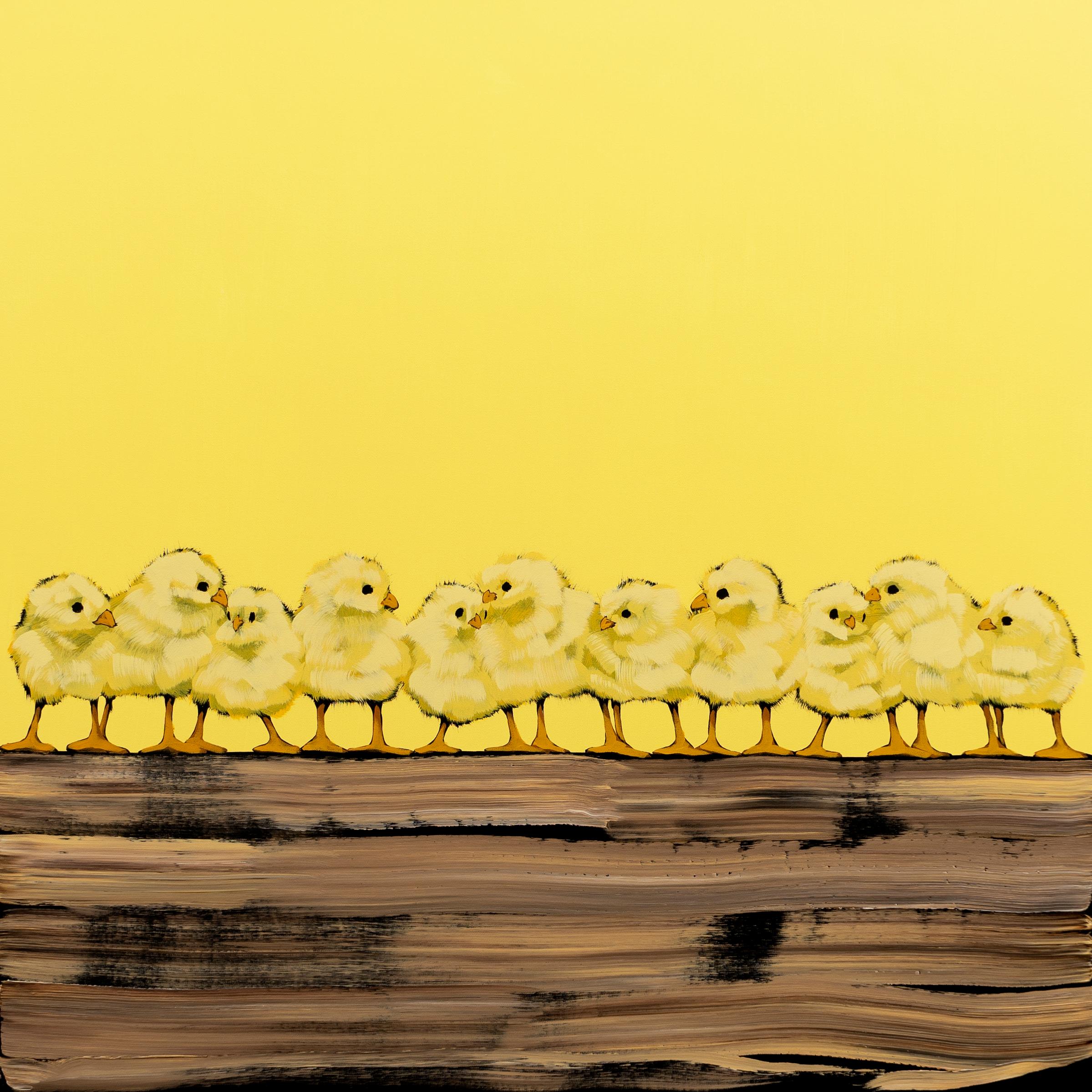 Chicks on Yellow - Painting by Josh Brown
