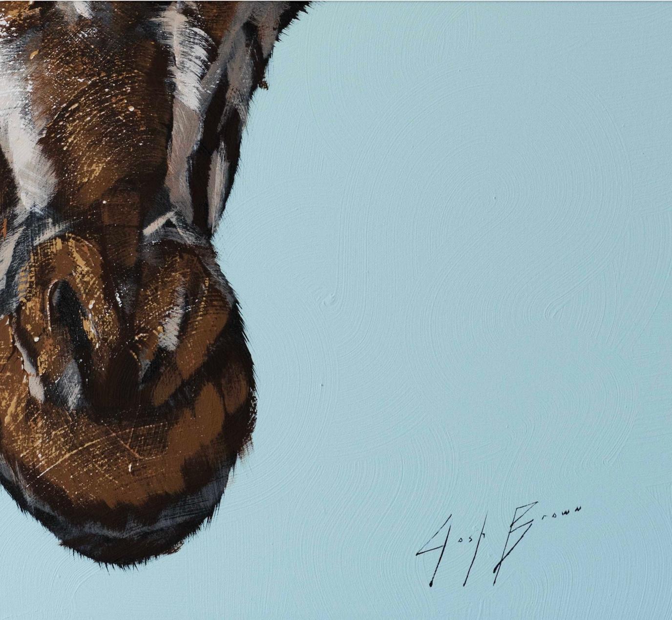 Giraffa su blu - Figurative Painting Blu di Josh Brown