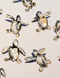 Gold Sea Turtles on Off White Splash