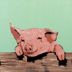 Happy Pig on Fence - Coq vert